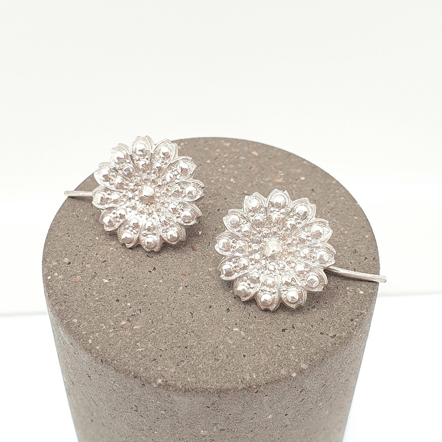 Antique Solid Silver Victorian Earrings Hook Pastry Cutter Flower Aesthetic Genuine 1800s Womens Vintage Jewelry Jewellery