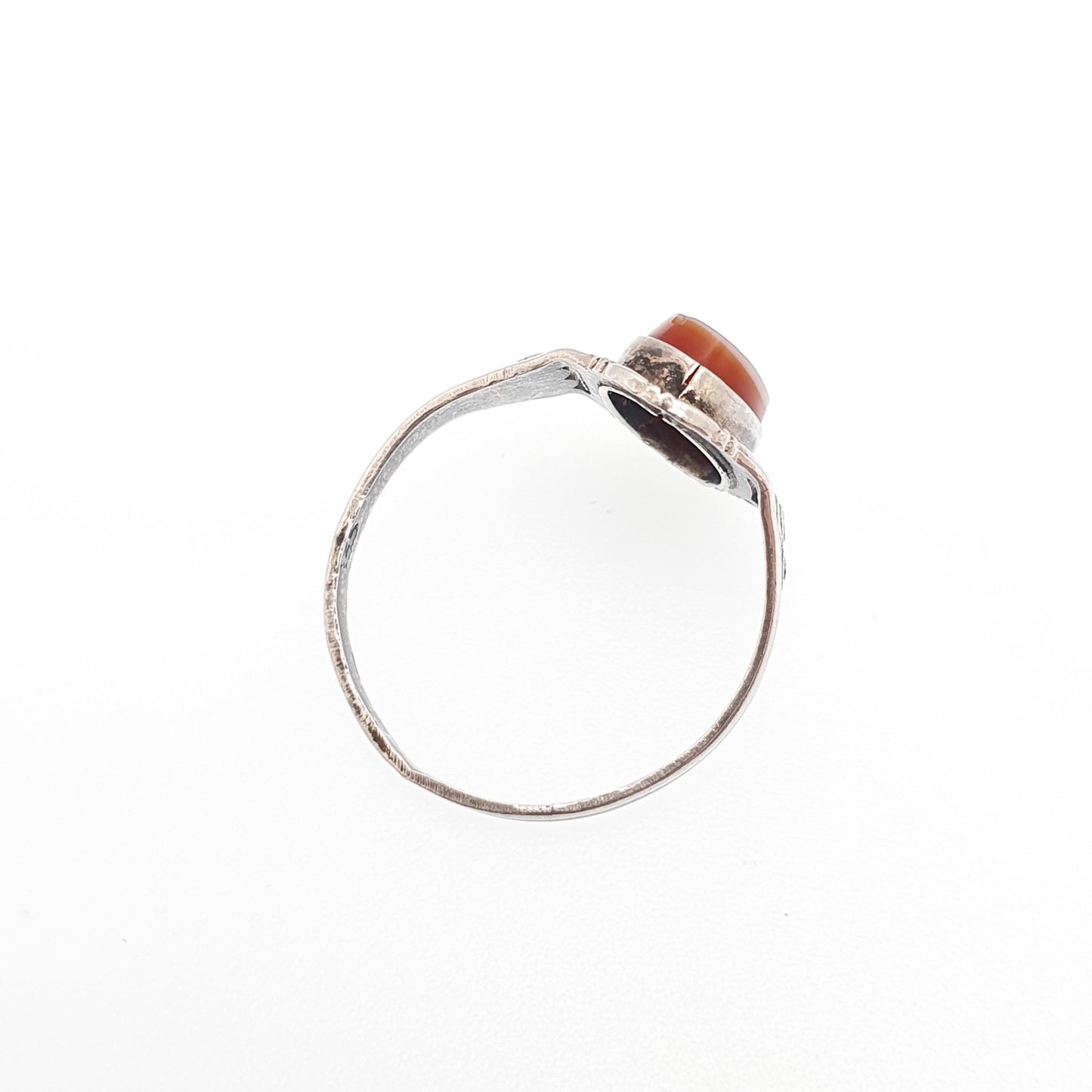 Antique Victorian Solid Silver Agate Signet Ring White Face Quartz Gemstone Arts and Craft Womens Vintage