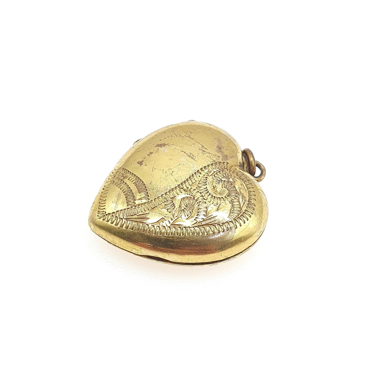 Antique Rolled Gold Heart Locket Pendant Necklace Vintage Jewellery Engraved Gold Filled Love Romantic