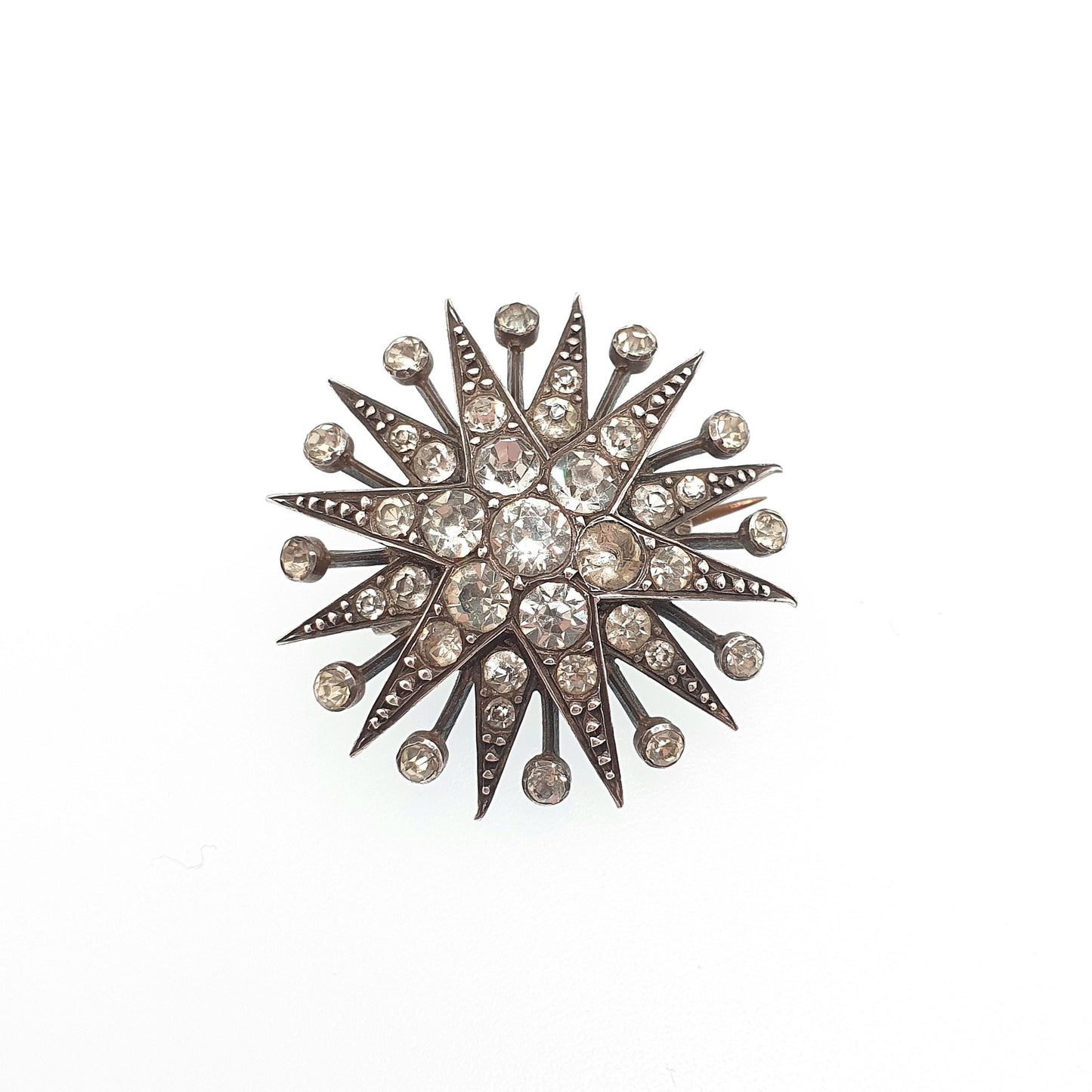 Antique Sterling Silver Diamond Paste Star Brooch Victorian Sparkly Pin Celestial Starry Night Fine Jewelry Jewellery Vintage