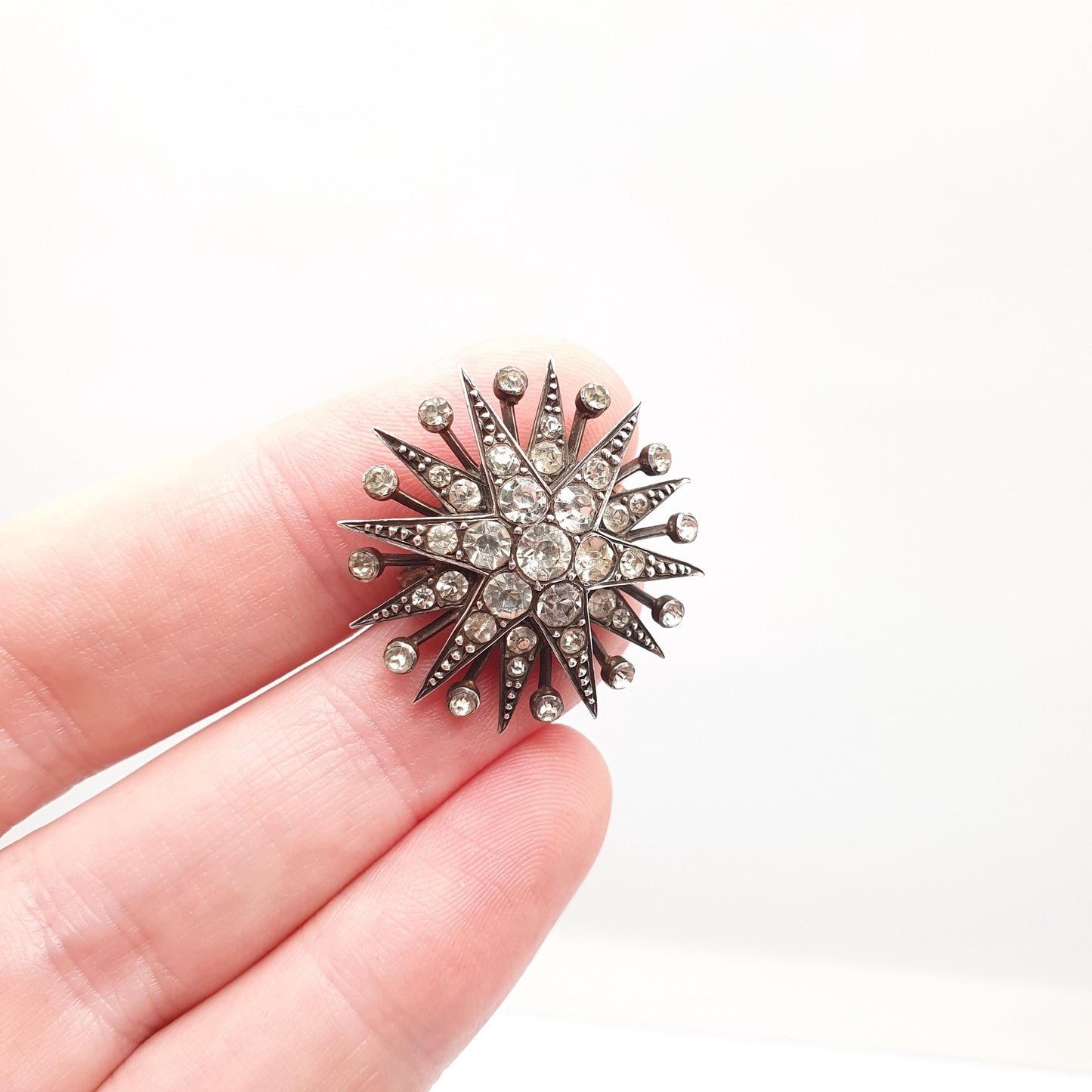 Antique Sterling Silver Diamond Paste Star Brooch Victorian Sparkly Pin Celestial Starry Night Fine Jewelry Jewellery Vintage