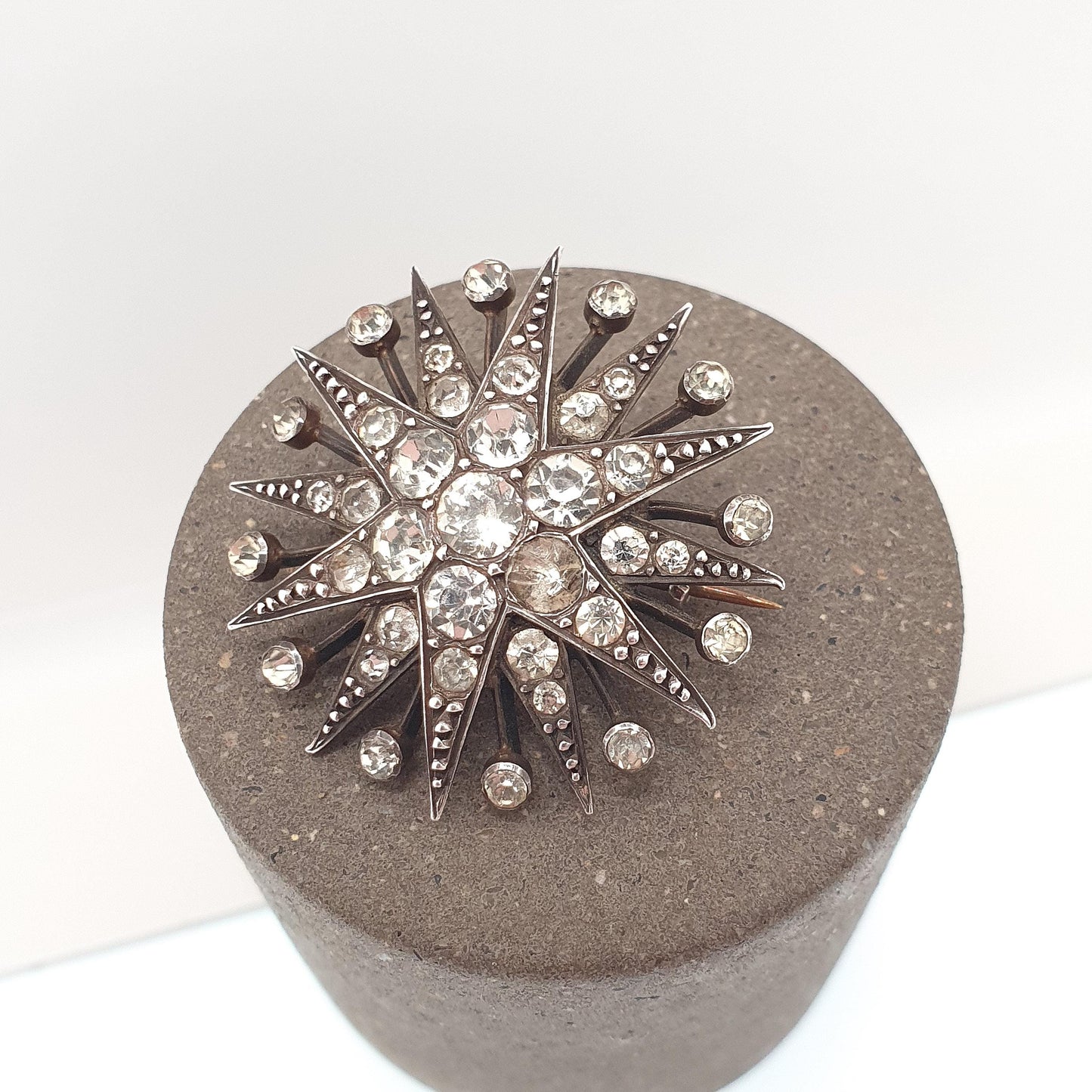 Antique Sterling Silver Diamond Paste Star Brooch Victorian Sparkly Pin Celestial Starry Night Fine Jewelry Jewellery Vintage