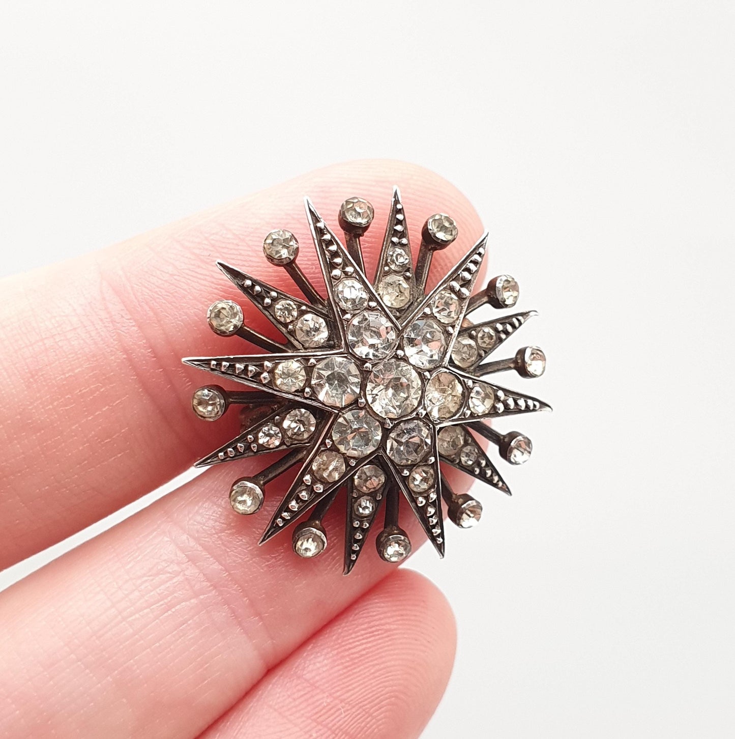 Antique Sterling Silver Diamond Paste Star Brooch Victorian Sparkly Pin Celestial Starry Night Fine Jewelry Jewellery Vintage