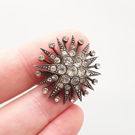 Antique Sterling Silver Diamond Paste Star Brooch Victorian Sparkly Pin Celestial Starry Night Fine Jewelry Jewellery Vintage