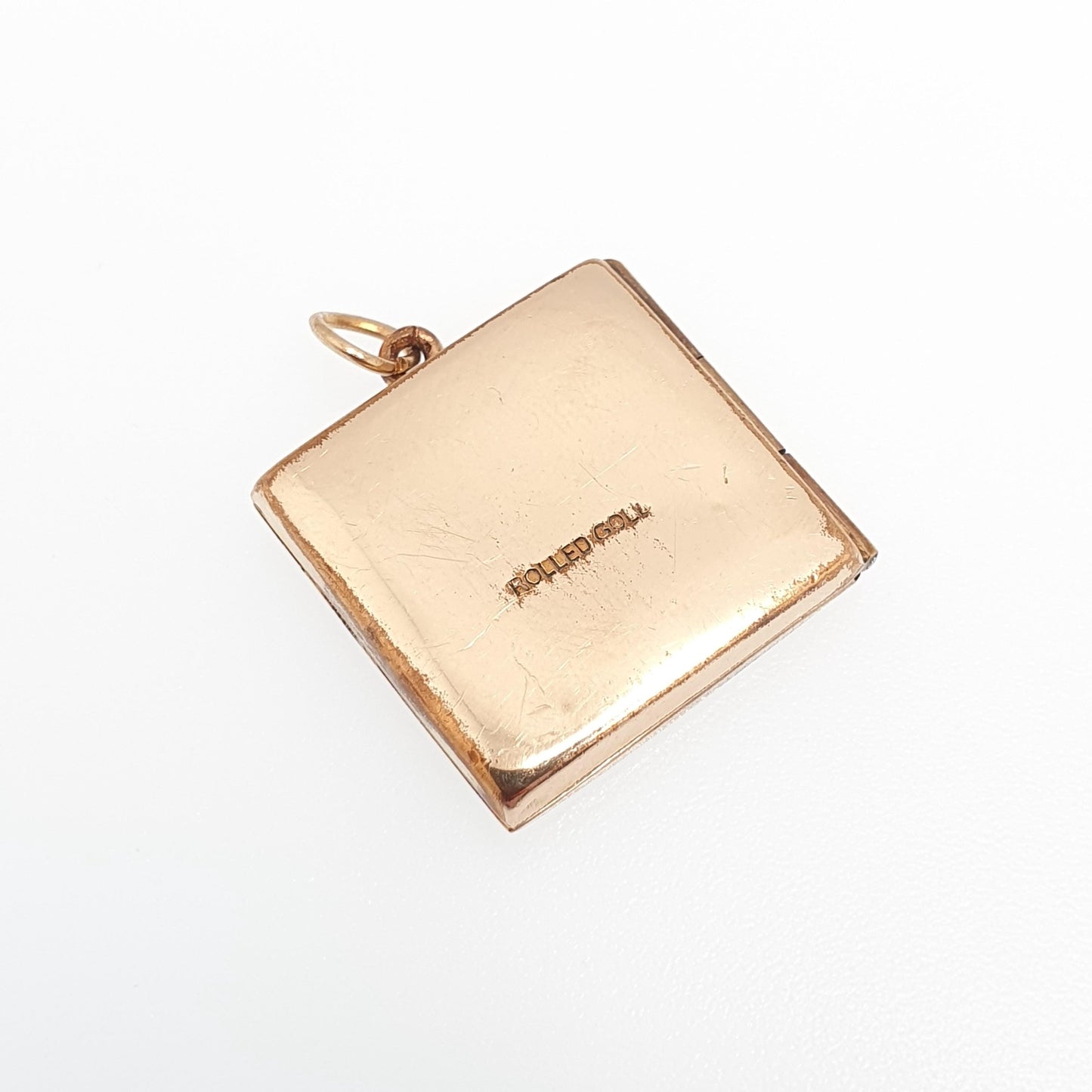 Antique Rolled Gold Square Locket Art Deco Necklace Pendant Gold Filled Geometric Pattern Vintage Womens Jewellery Jewelry