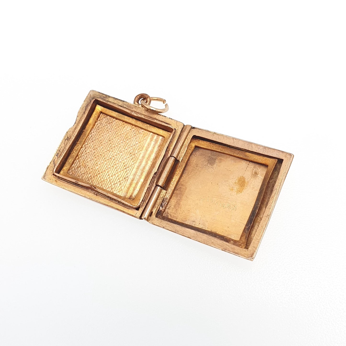Antique Rolled Gold Square Locket Art Deco Necklace Pendant Gold Filled Geometric Pattern Vintage Womens Jewellery Jewelry