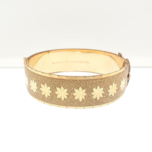 Old Vintage Rolled Gold Filled Snap Bangle Bracelet Star Engraved 43.64g Wide Womens Jewelry Retro Jewellery