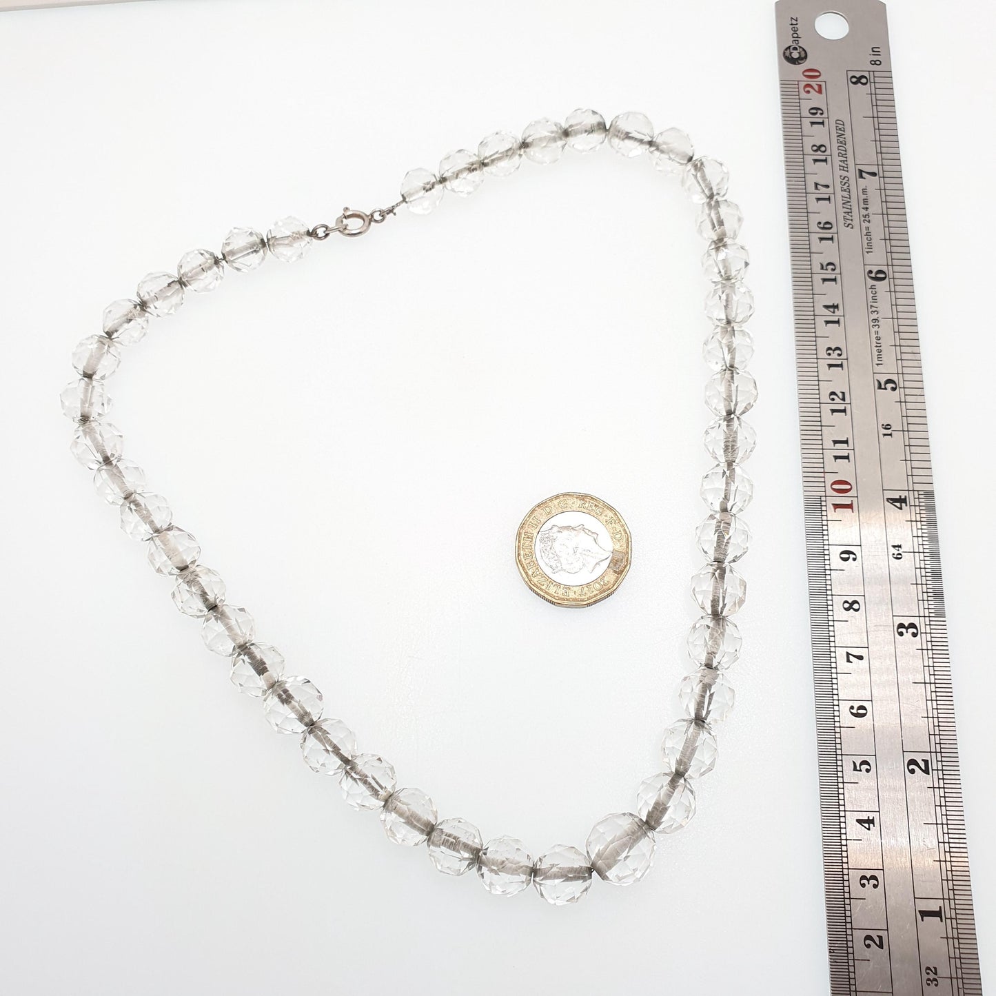 Antique Rock Crystal Quartz Bead Necklace Solid Silver Art Deco Pools of Light Faceted Genuine Gemstone Fine Vintage Jewelry Jewellery