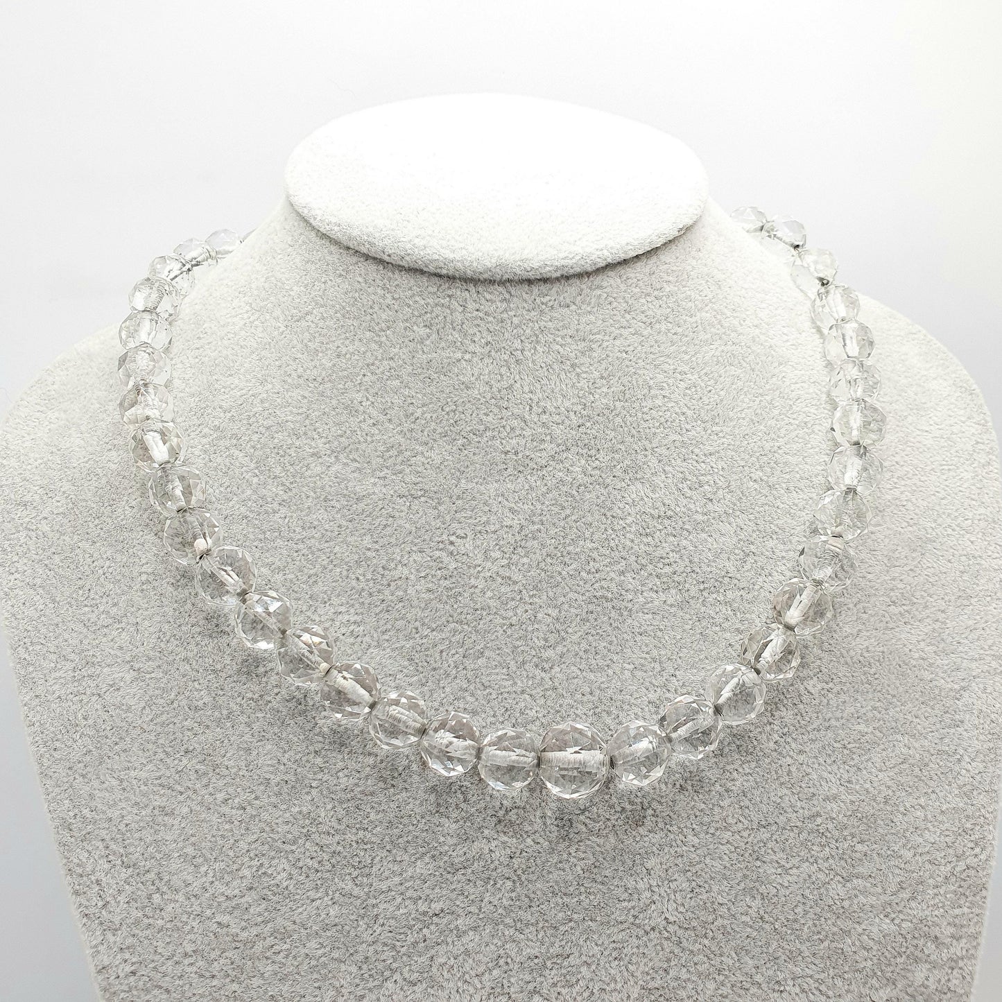 Antique Rock Crystal Quartz Bead Necklace Solid Silver Art Deco Pools of Light Faceted Genuine Gemstone Fine Vintage Jewelry Jewellery