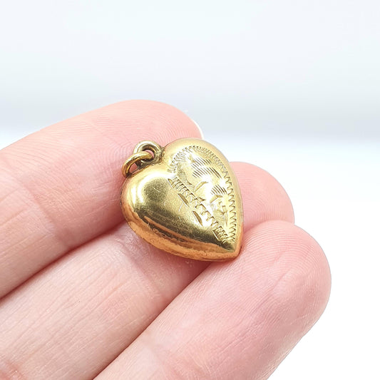 Antique Rolled Gold Heart Pendant Charm Gold Filled Love Romantic Necklace Vintage Womens