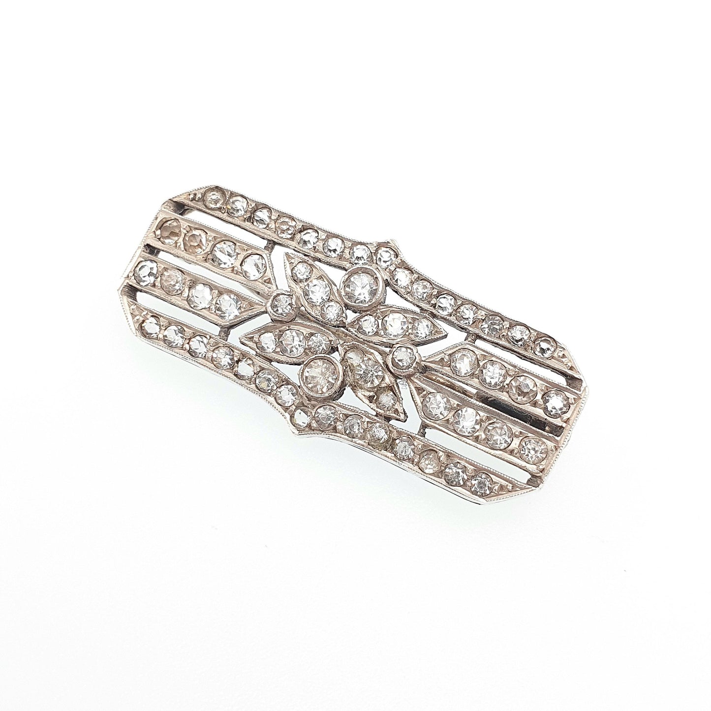 Antique Solid Silver Diamond Paste Brooch Genuine Art Deco 1920s Sparkly Flapper Girl Vintage Womens Jewelry Jewellery