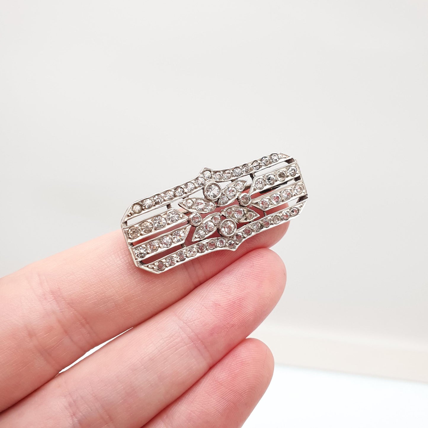 Antique Solid Silver Diamond Paste Brooch Genuine Art Deco 1920s Sparkly Flapper Girl Vintage Womens Jewelry Jewellery