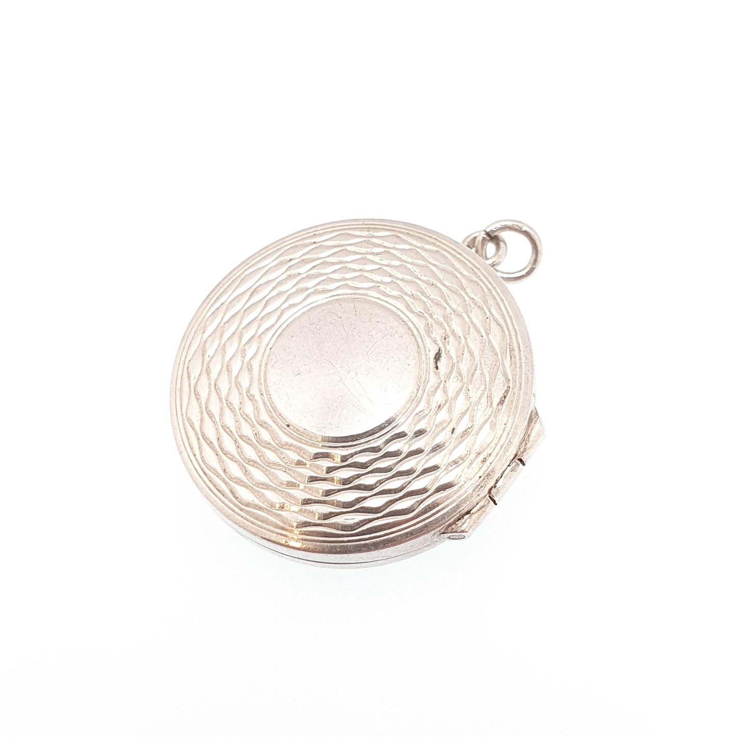 Antique Solid Silver Locket Art Deco Geometric Pattern Round Circle Necklace Pendant Rare Fine 1920s Picture Photo Jewelry Vintage Jewellery