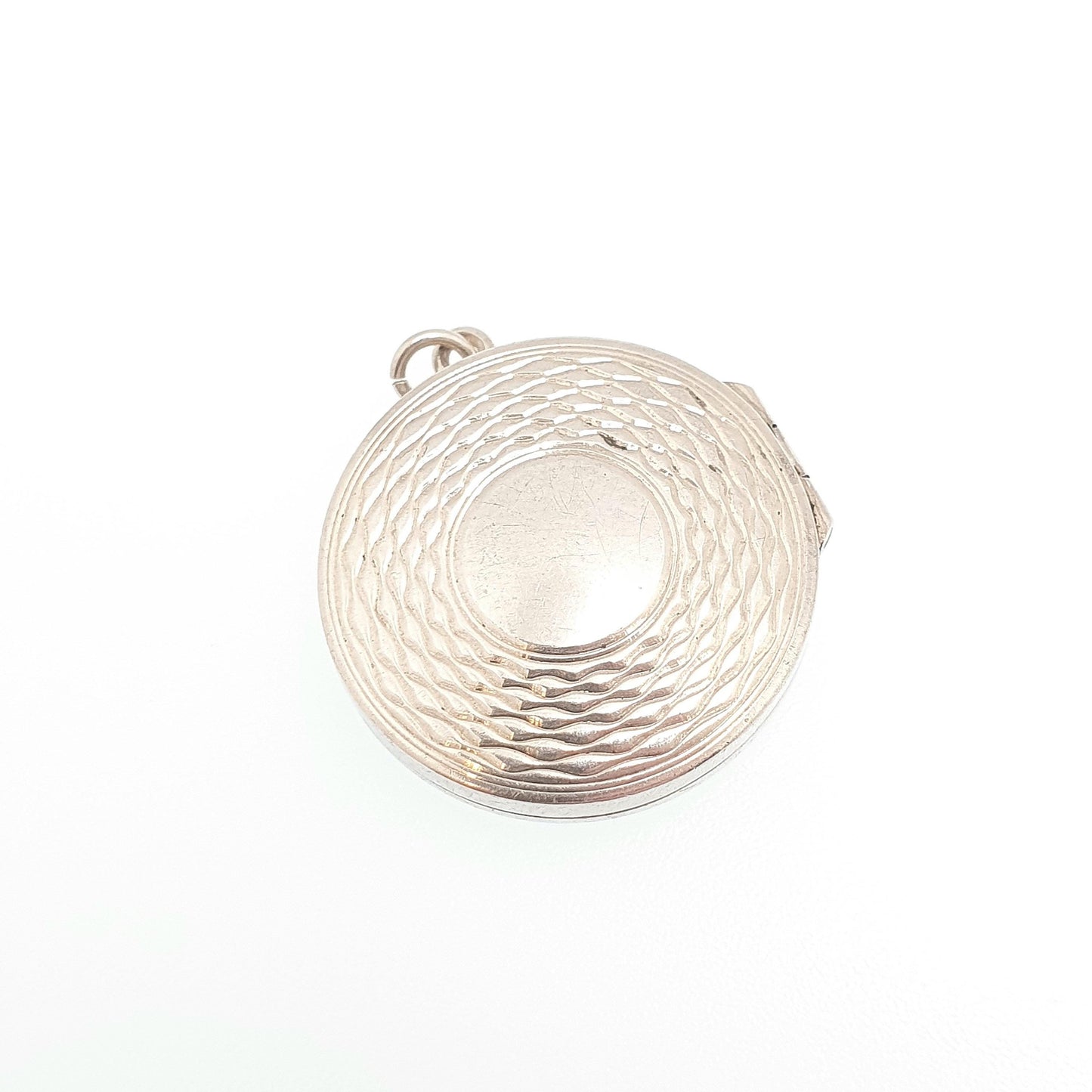 Antique Solid Silver Locket Art Deco Geometric Pattern Round Circle Necklace Pendant Rare Fine 1920s Picture Photo Jewelry Vintage Jewellery