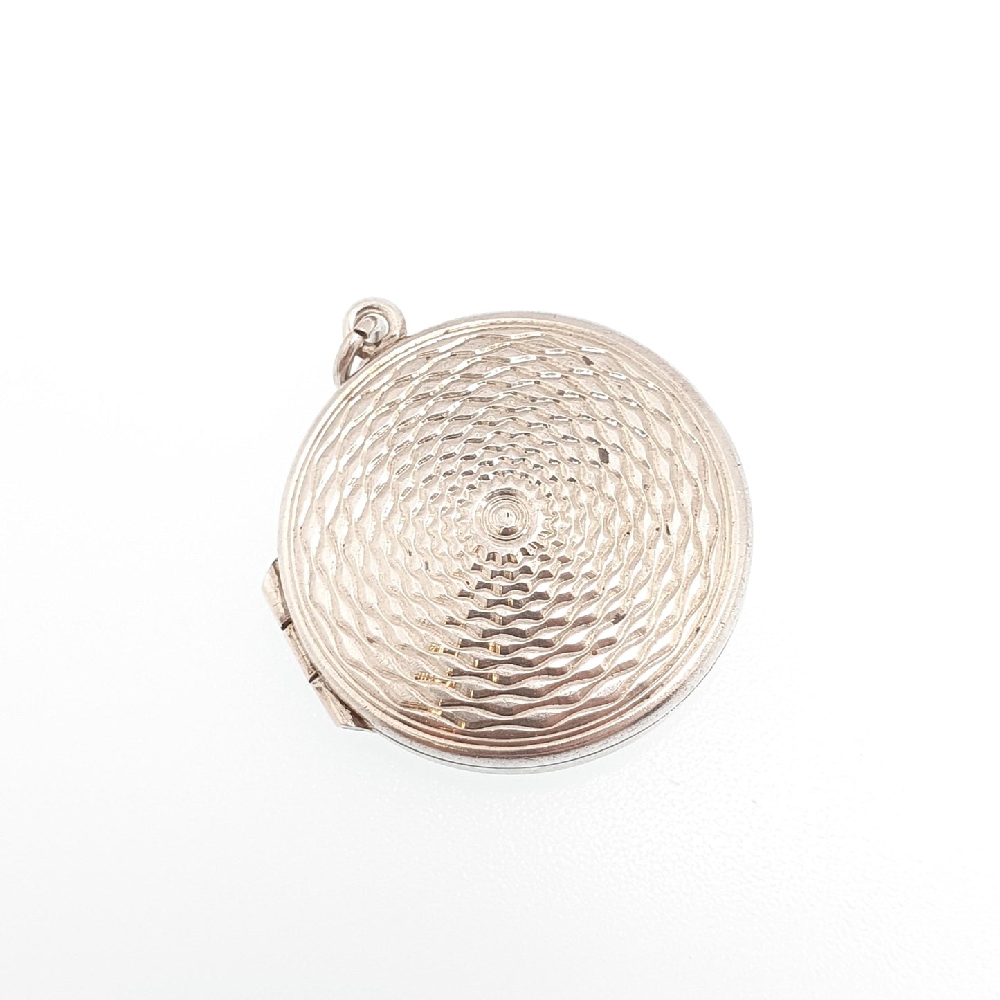 Antique Solid Silver Locket Art Deco Geometric Pattern Round Circle Necklace Pendant Rare Fine 1920s Picture Photo Jewelry Vintage Jewellery