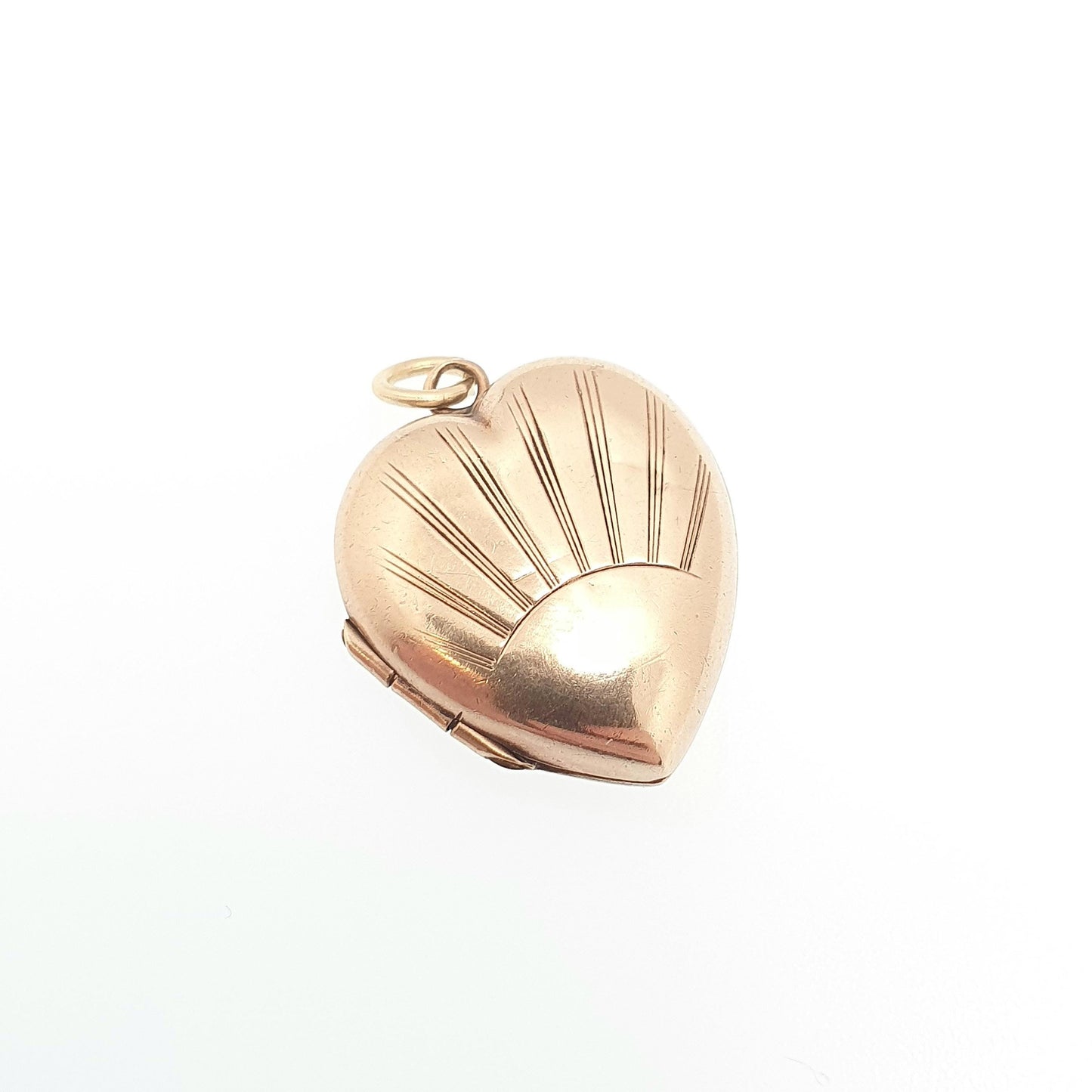 Antique 9ct 9k Gold Heart Locket Sunburst Art Deco Solid Yellow Gold Back & Front Engraved 1920s Necklace Photo Pendant Jewelry Jewellery