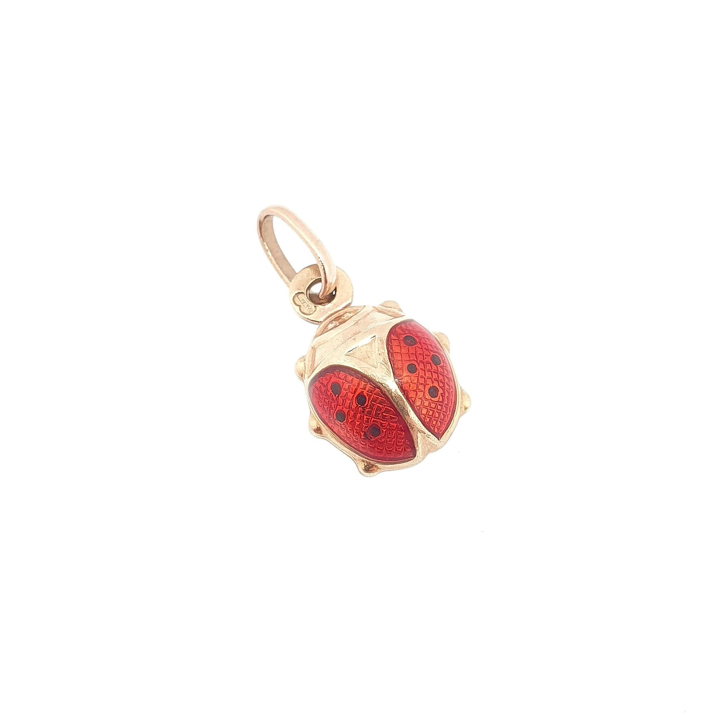 Vintage 9k 9ct Gold Ladybird Ladybug Charm Pendant Red Enamel Black Spots Necklace Insect Big Womens Jewelry Jewellery Retro