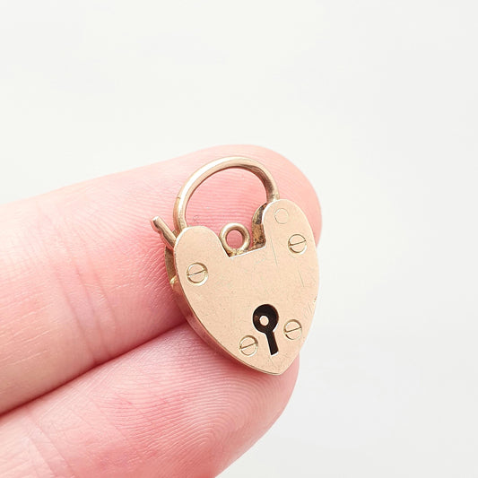 Antique 9ct 9k Rose Gold Padlock Clasp Charm Victorian Necklace Pendant Bracelet Solid 9k 9 Carat Lock Vintage Womens Jewelry Jewellery