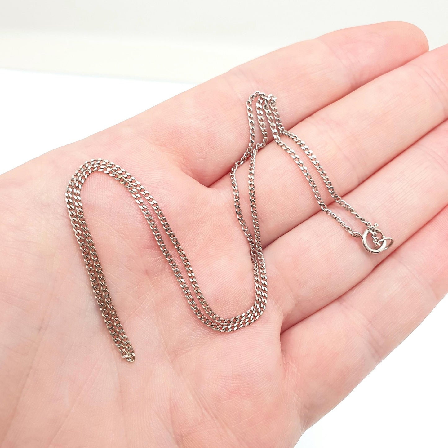 Vintage 9k 9ct White Gold Chain Necklace Curb Link 42cm 16.5" 2.93g Solid 375 9kt Jewellery Jewelry