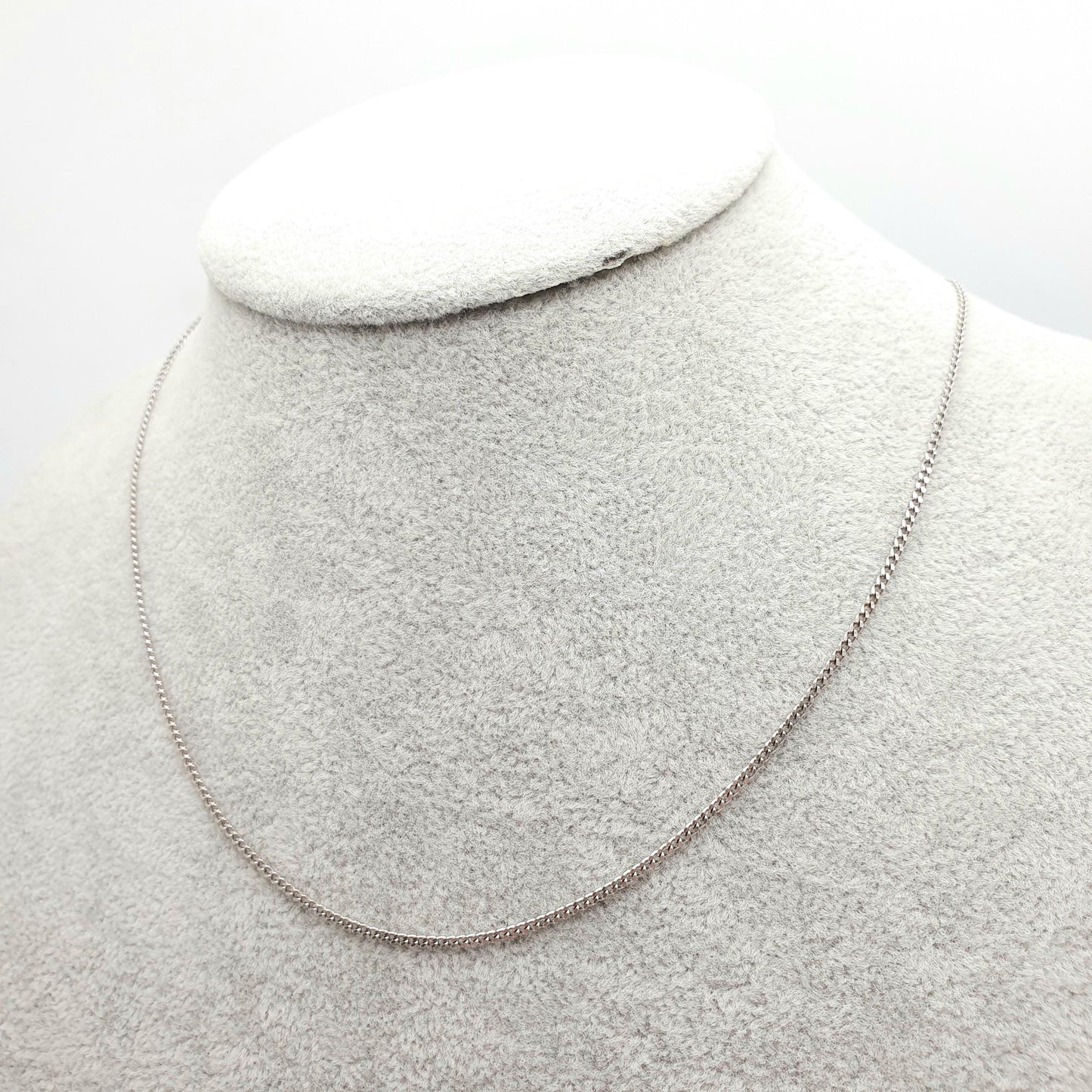 Vintage 9k 9ct White Gold Chain Necklace Curb Link 42cm 16.5" 2.93g Solid 375 9kt Jewellery Jewelry
