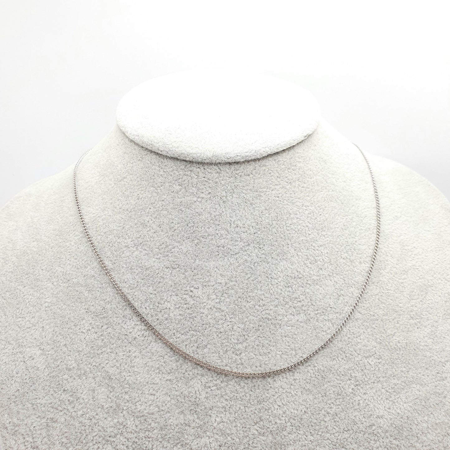 Vintage 9k 9ct White Gold Chain Necklace Curb Link 42cm 16.5" 2.93g Solid 375 9kt Jewellery Jewelry
