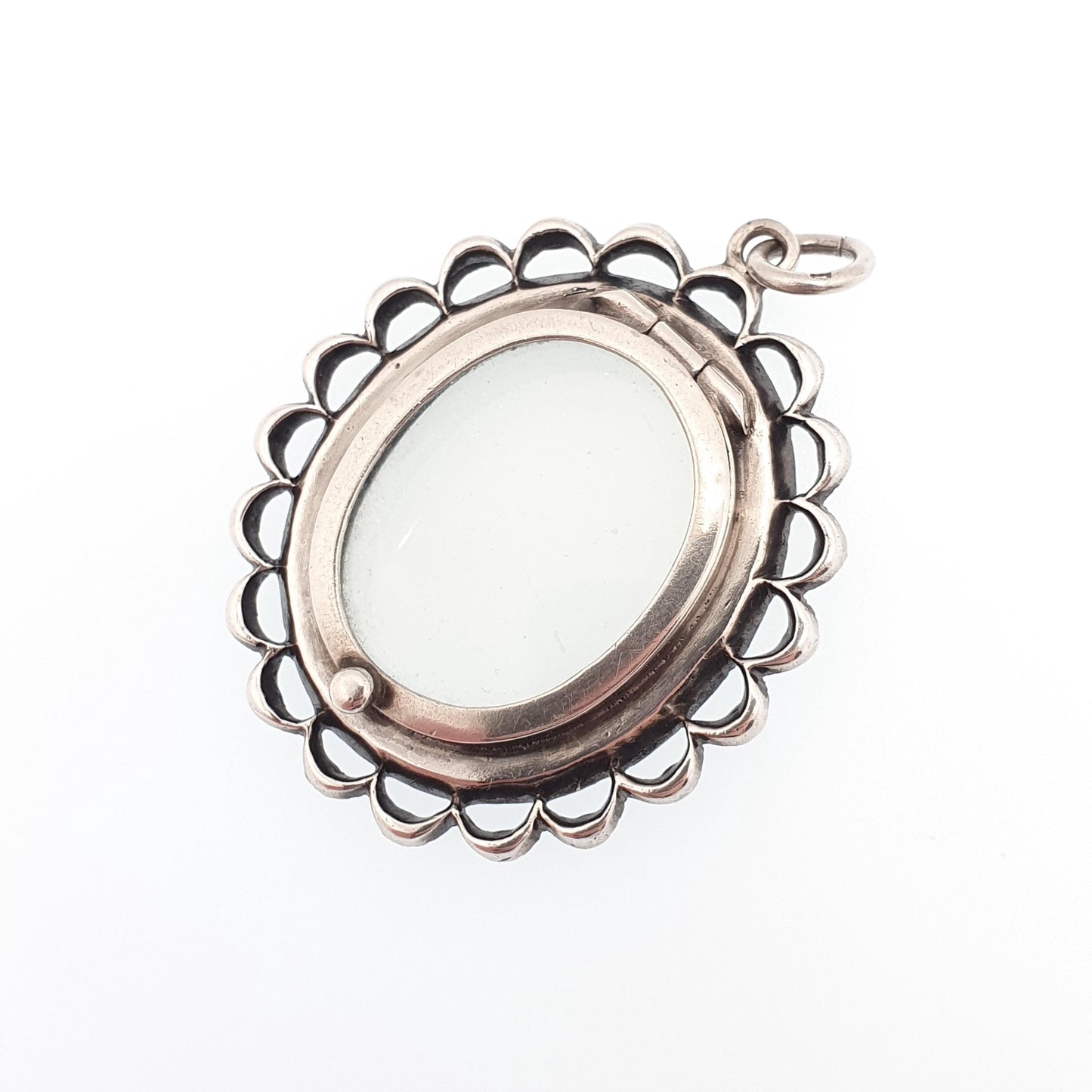 Antique Solid Silver Diamond Paste Locket Pendant Edwardian Oval Large Big Necklace Picture Photo Double Sided