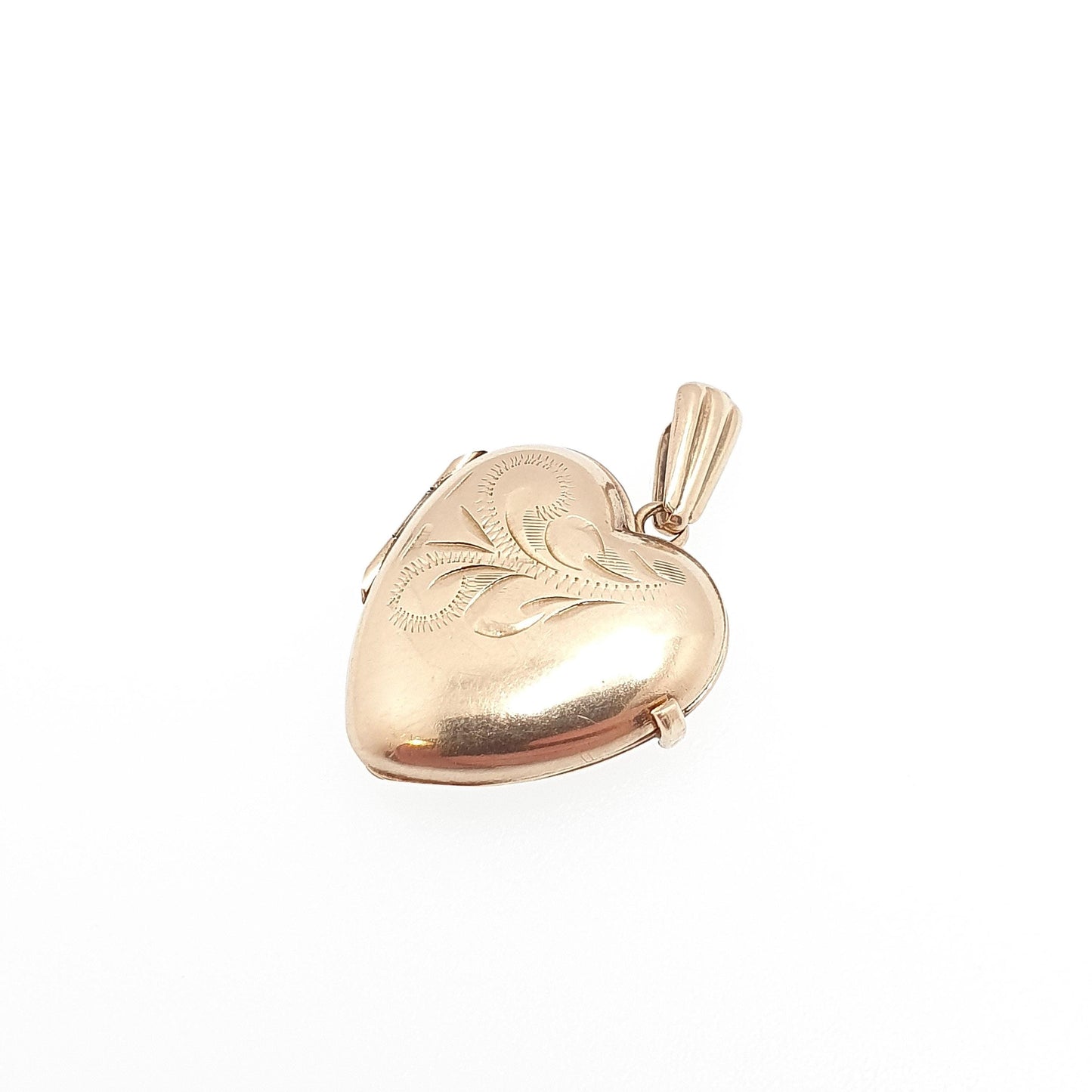 Vintage Solid 9k 375 Gold Heart Locket All 9ct 9 Carat Small Necklace Cute Engraved Photo Picture Pendant Retro Womens Jewelry Jewellery