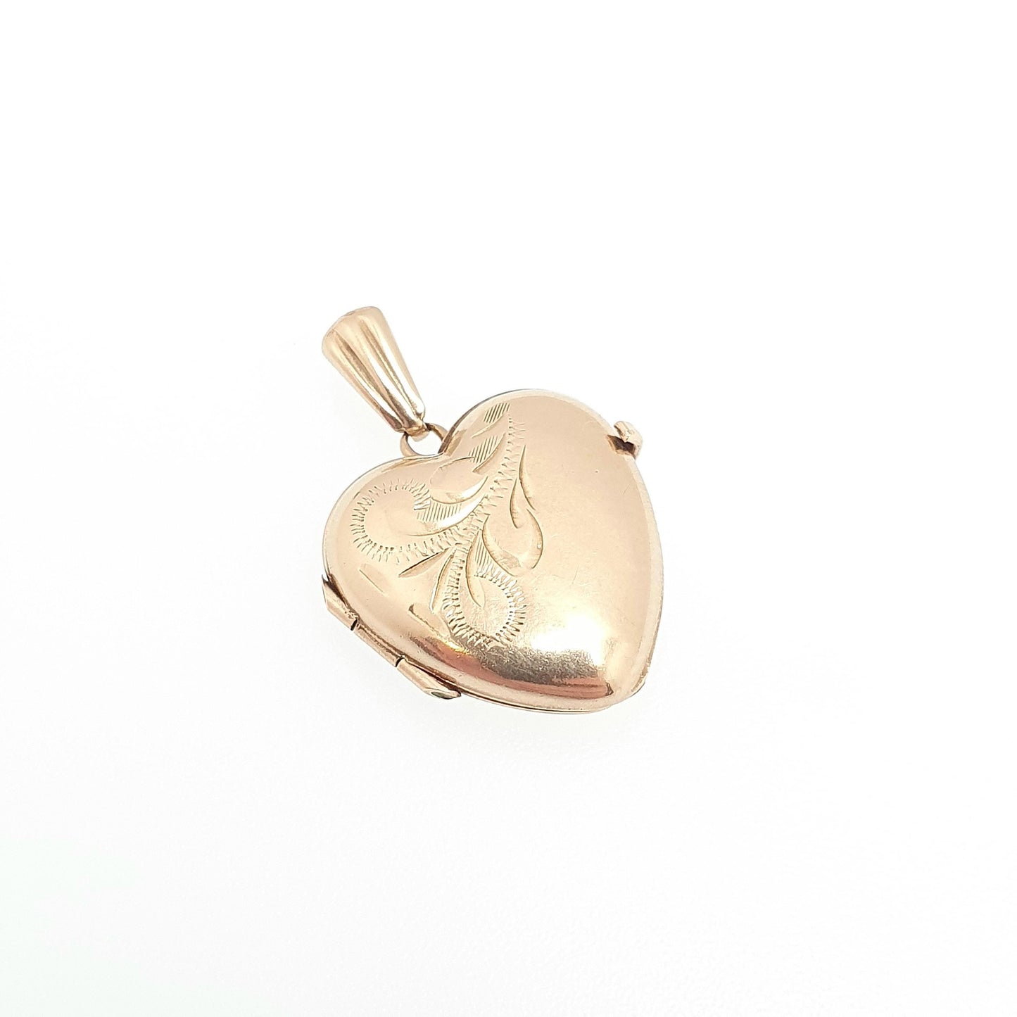 Vintage Solid 9k 375 Gold Heart Locket All 9ct 9 Carat Small Necklace Cute Engraved Photo Picture Pendant Retro Womens Jewelry Jewellery