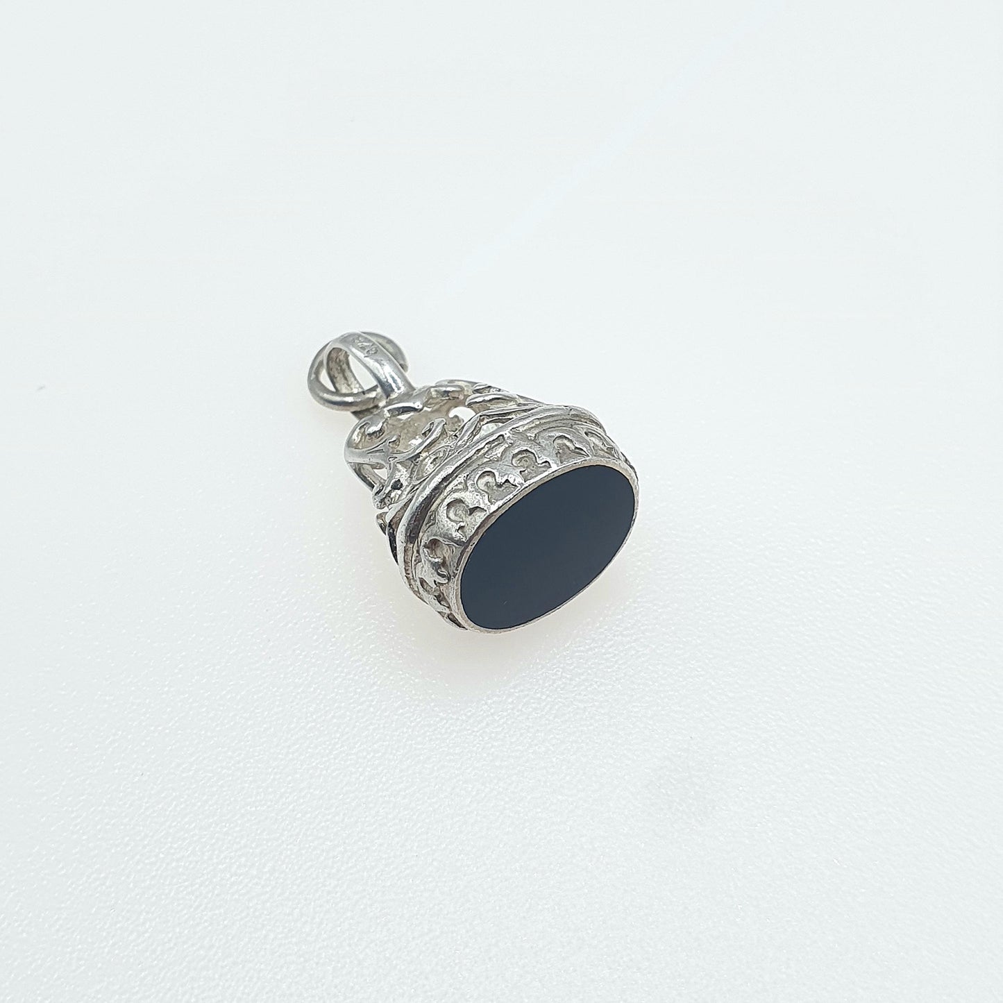 Vintage Sterling Silver Onyx Fob Pendant Womens Albert Chain Style Black Gemstone Jewelry Necklace Jewellery
