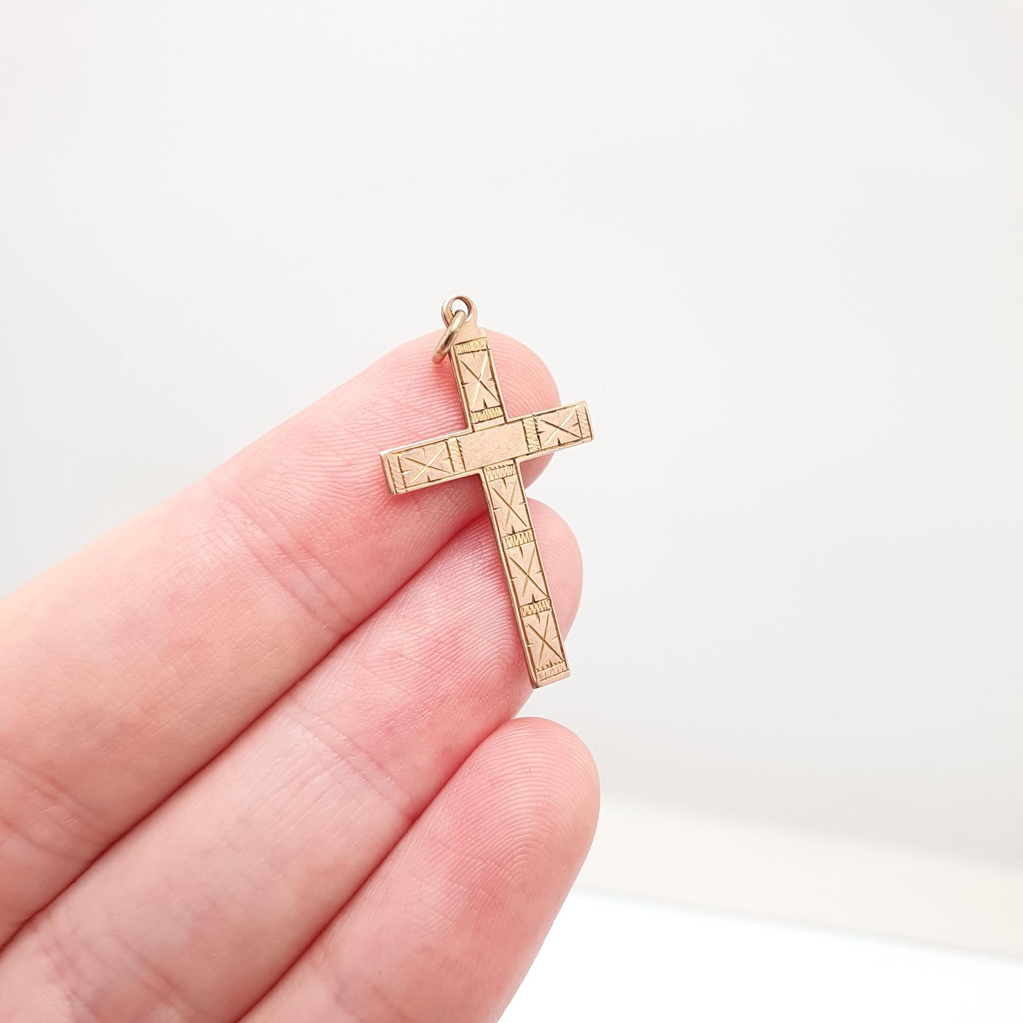 Antique 9ct 9k Gold Crucifix Necklace Rose Cross Pendant X Pattern Cruciform Solid 375 Vintage Womens Mens