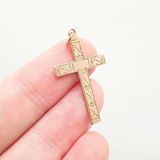 Antique 9ct 9k Gold Crucifix Necklace Rose Cross Pendant X Pattern Cruciform Solid 375 Vintage Womens Mens