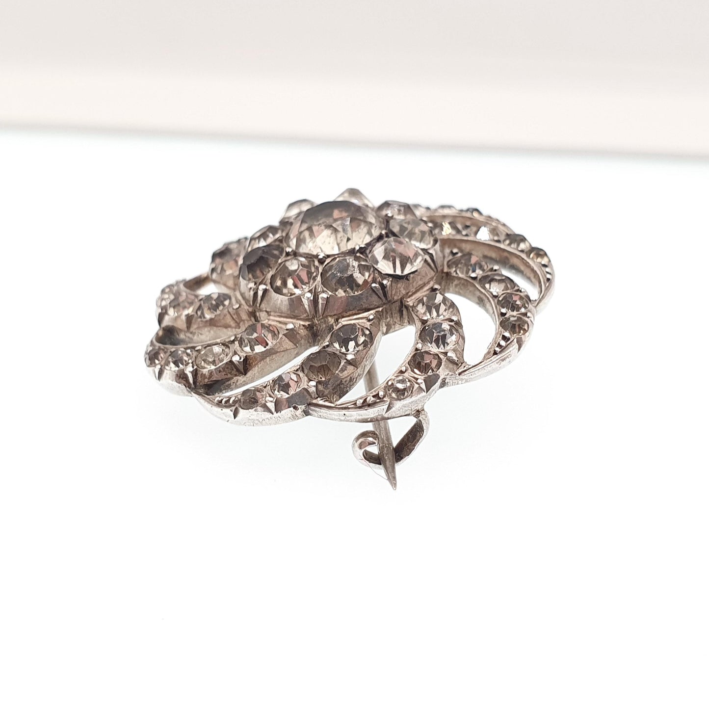 Antique Diamond Paste Solid Silver Brooch Victorian Spiral Swirl PARISIAN DIAMOND COMPANY Vintage Jewelry Jewellery