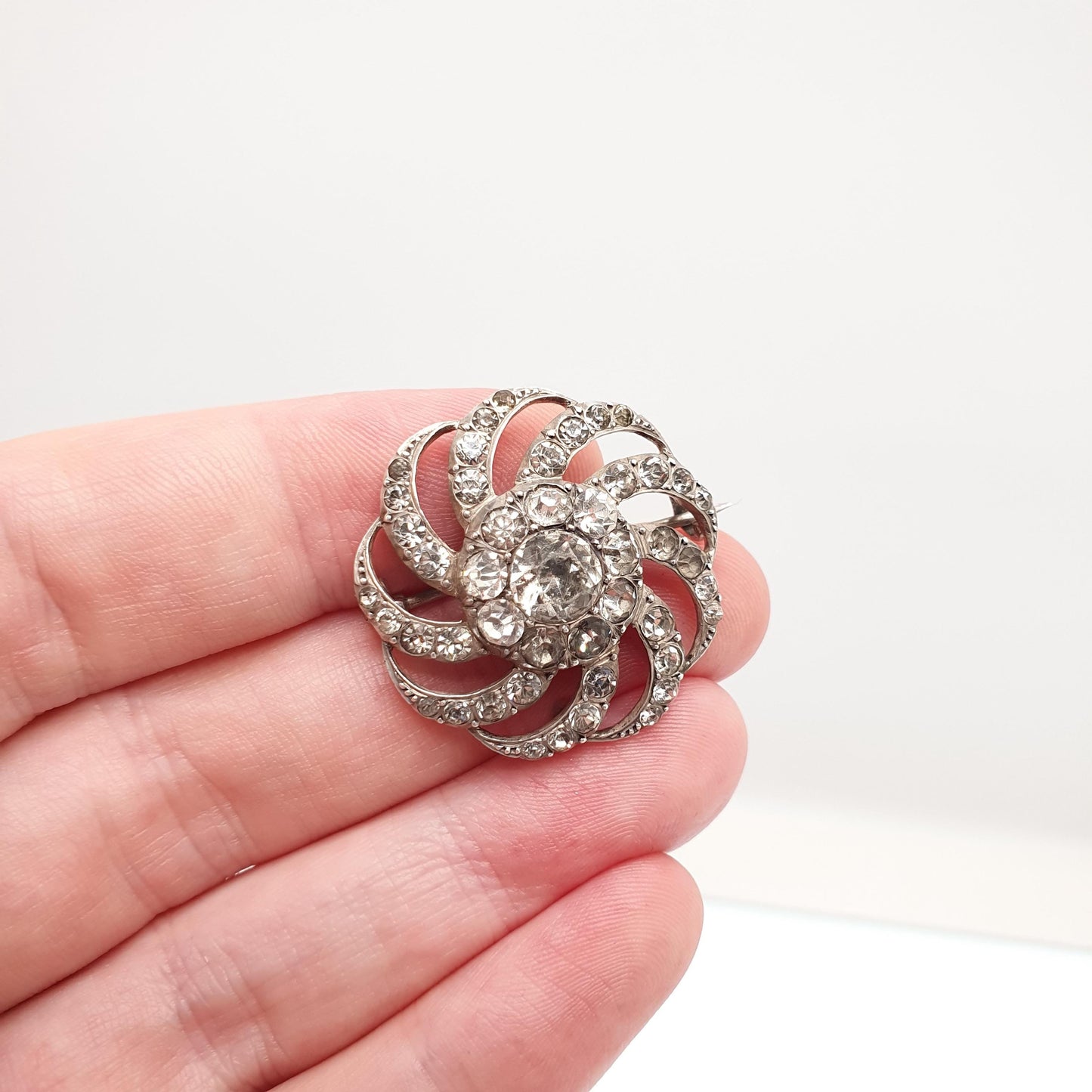 Antique Diamond Paste Solid Silver Brooch Victorian Spiral Swirl PARISIAN DIAMOND COMPANY Vintage Jewelry Jewellery