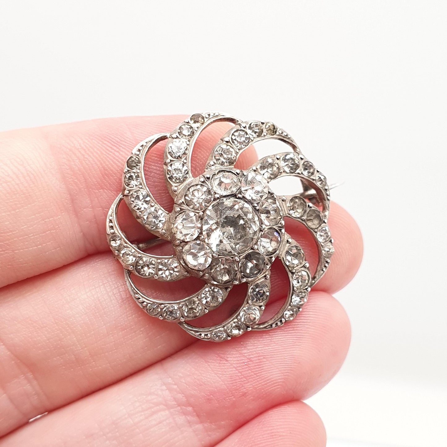 Antique Diamond Paste Solid Silver Brooch Victorian Spiral Swirl PARISIAN DIAMOND COMPANY Vintage Jewelry Jewellery