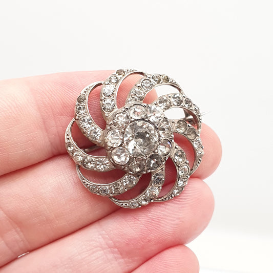 Antique Diamond Paste Solid Silver Brooch Victorian Spiral Swirl PARISIAN DIAMOND COMPANY Vintage Jewelry Jewellery