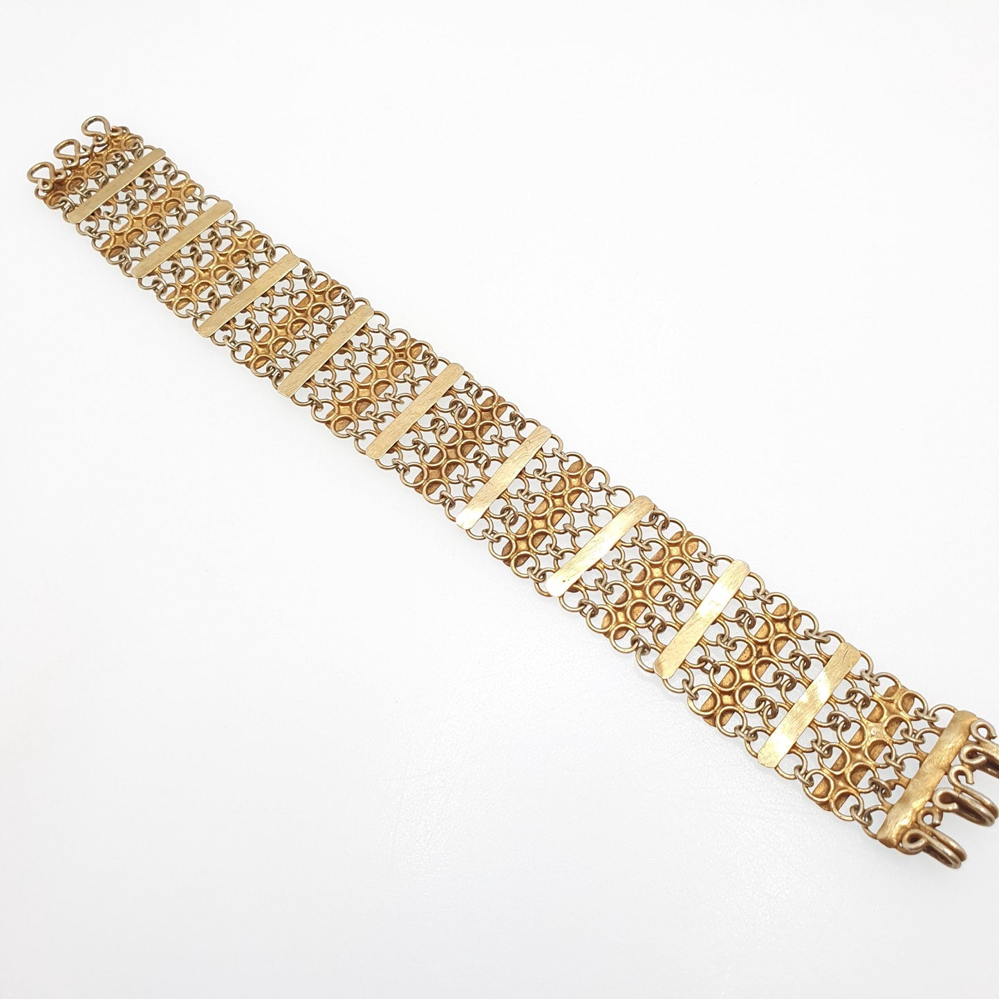 Antique Victorian Gold on Solid Silver Bracelet Gate Link Chainmail Indian Style 25.52g 19cm Flower Womens Jewelry Retro Jewellery