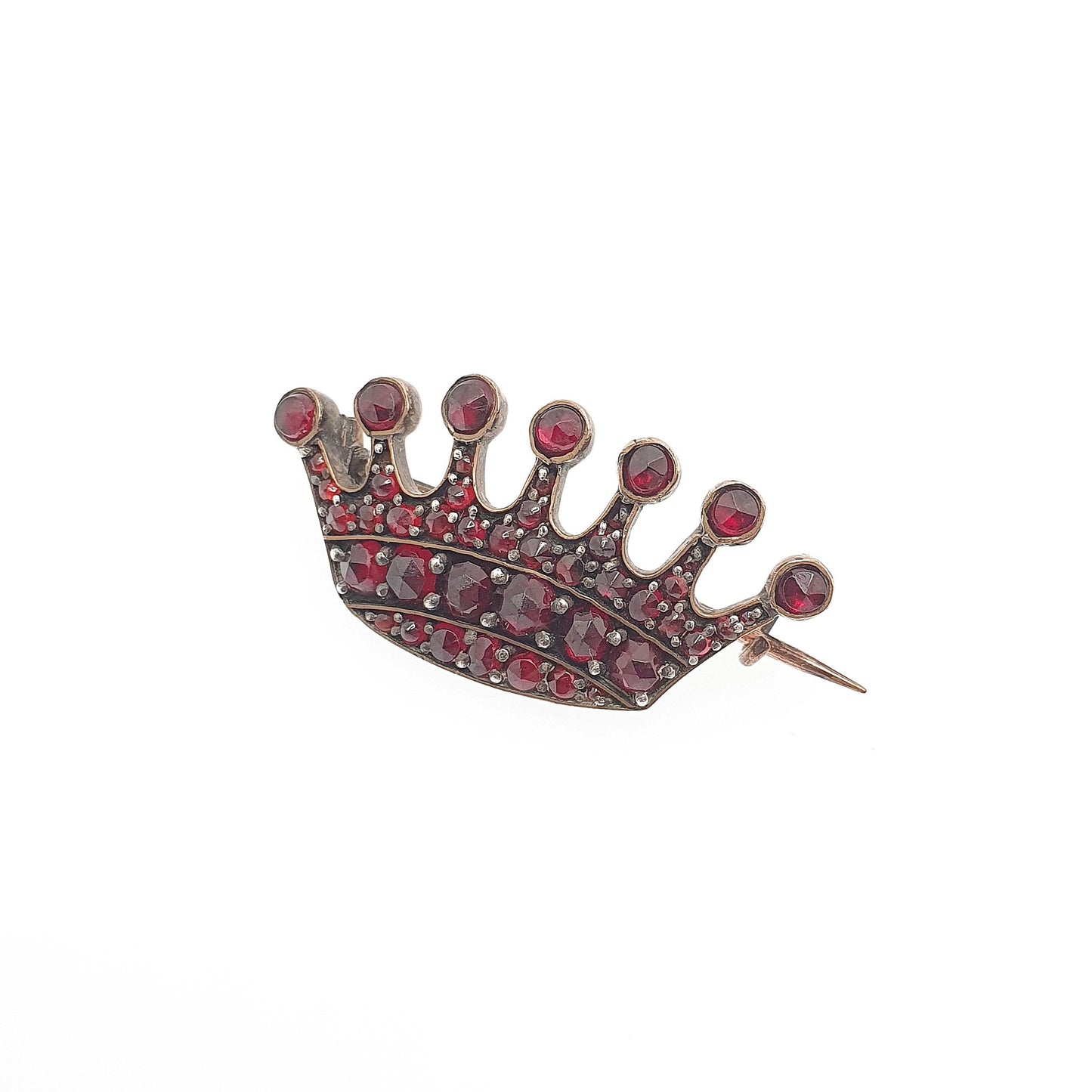 Antique Bohemian Garnet Crown Brooch Victorian Pin Rolled Gold Filled Renaissance Revival King Queen Vintage Womens Jewelry Jewellery