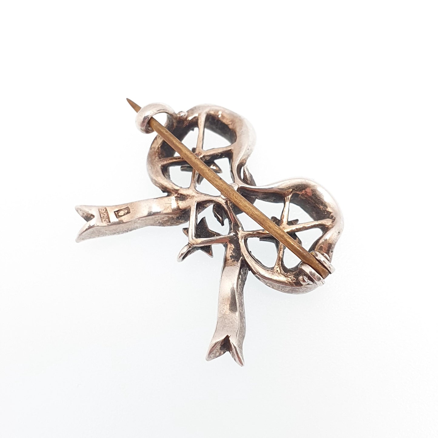 Antique Victorian Paste Sterling Silver Star & Bow Brooch PARISIAN DIAMOND COMPANY Ribbon Diamond Pastes Celestial Jewelry Jewellery Vintage