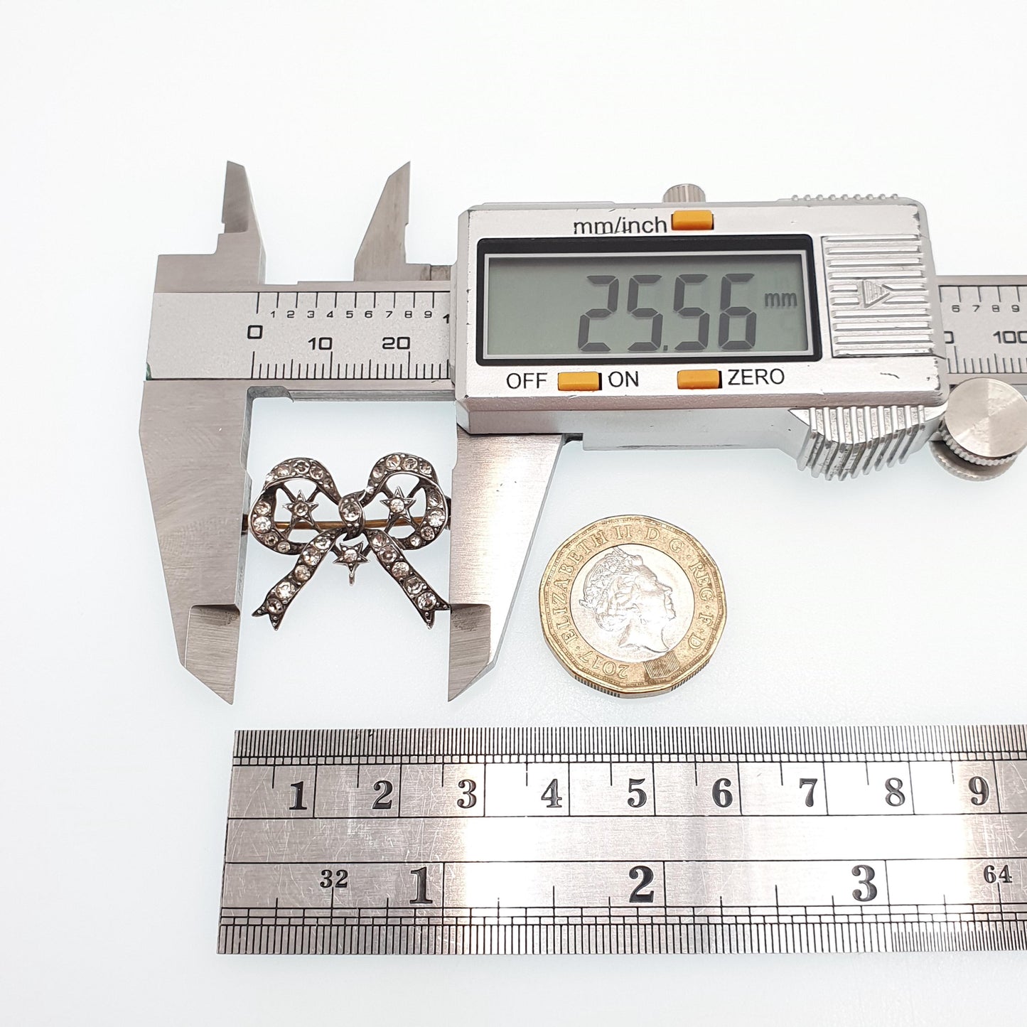 Antique Victorian Paste Sterling Silver Star & Bow Brooch PARISIAN DIAMOND COMPANY Ribbon Diamond Pastes Celestial Jewelry Jewellery Vintage