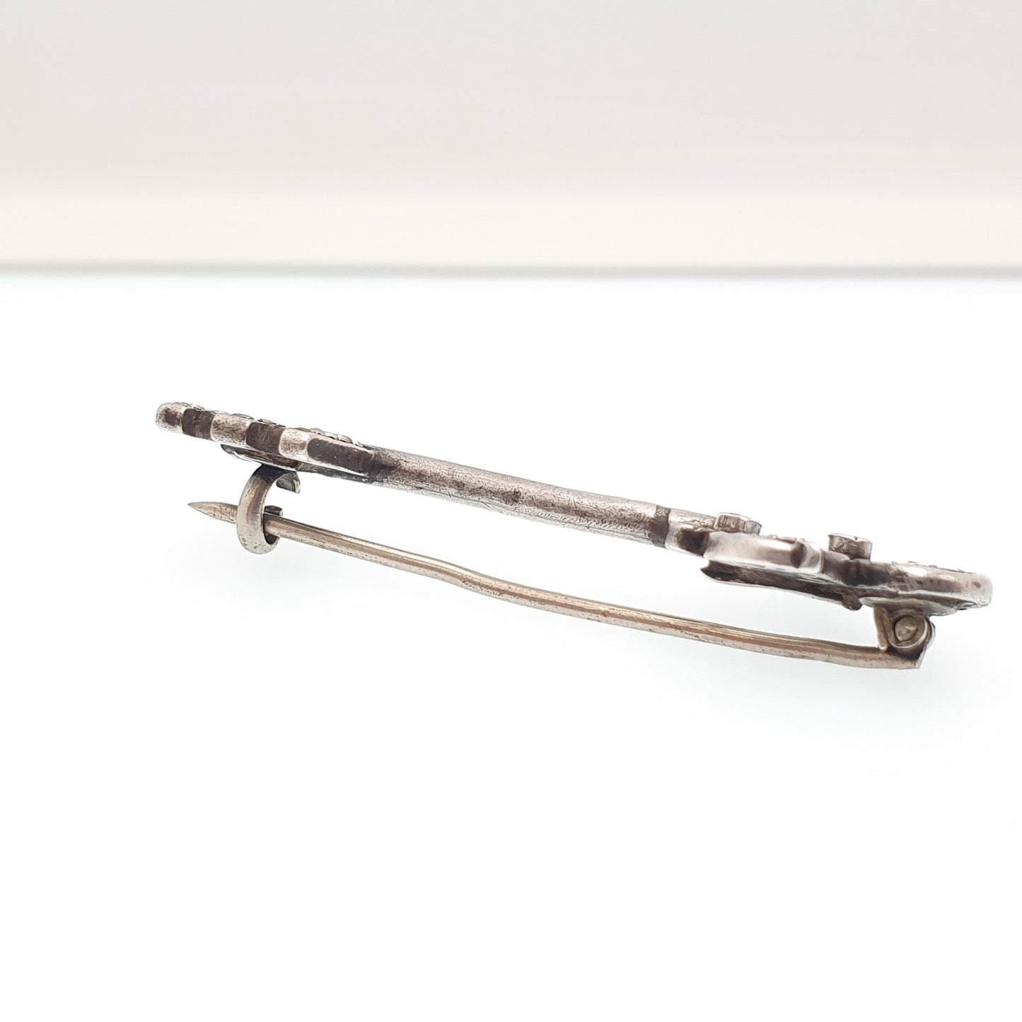Antique Victorian Solid Silver Key Brooch Clubs Suit Symbol Natural Seed Pearl Sweetheart Lock 1800s Vintage Jewellery Jewelry