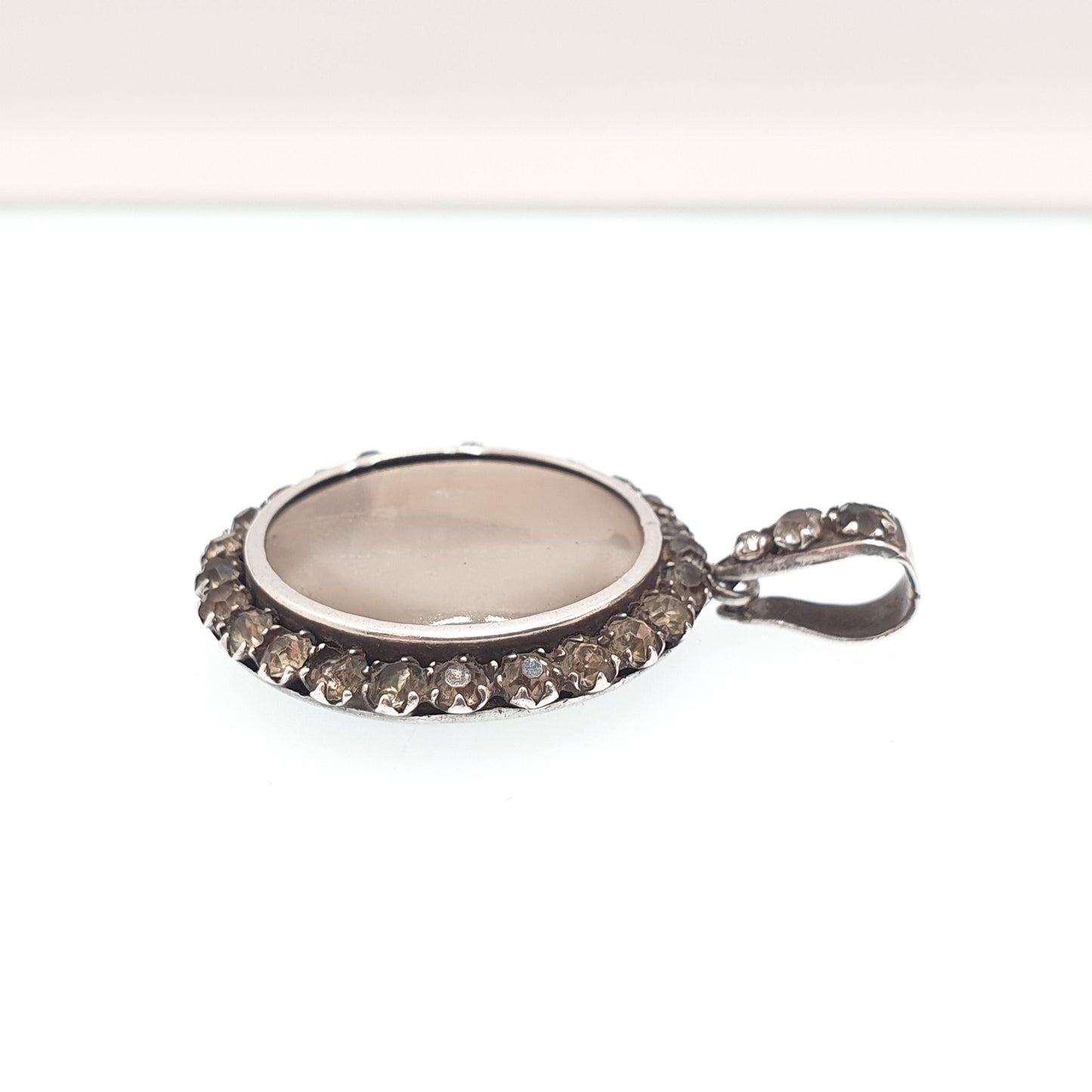 Antique Solid Silver Diamond Paste Locket Pendant Round Small Necklace Picture Photo Double Sided Soldier Jewelry