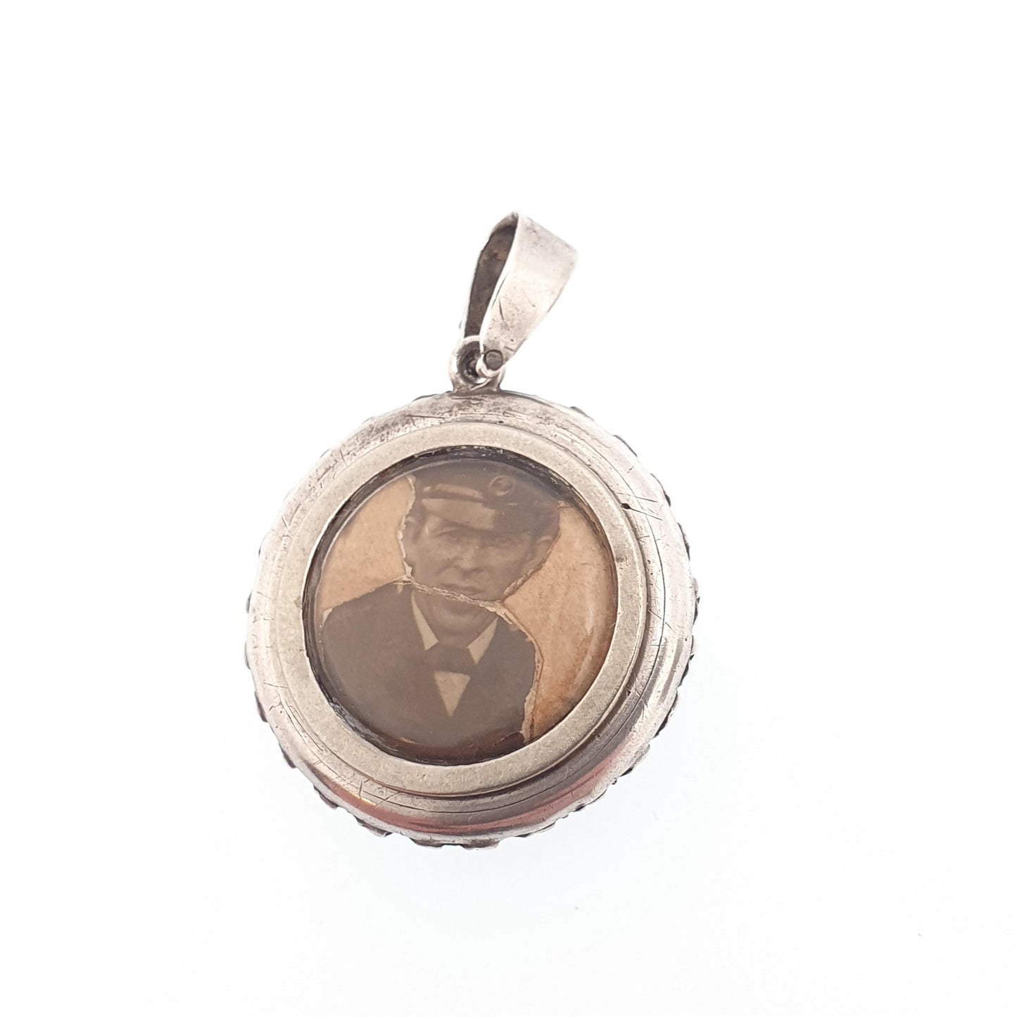 Antique Solid Silver Diamond Paste Locket Pendant Round Small Necklace Picture Photo Double Sided Soldier Jewelry