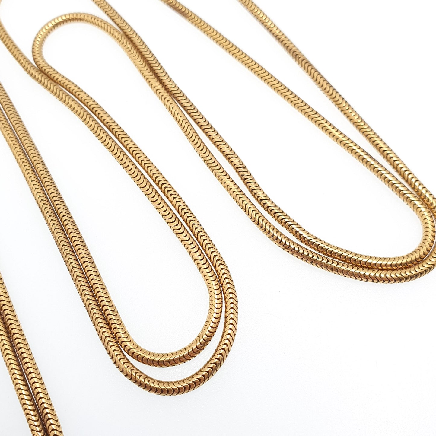 Antique Victorian Muff Chain Necklace Snake Link Rolled Gold Filled Dog Clip Very Long 140cm 28.67g Yellow Guard Vintage Womens Jewelry