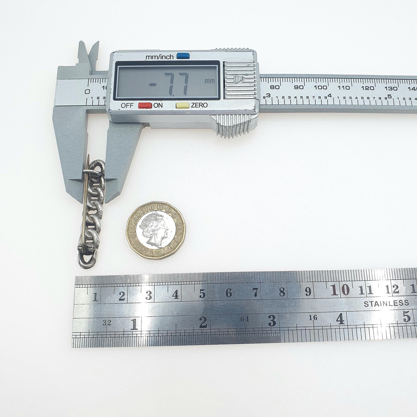 Antique Sterling Silver Curb Link Brooch Pin 1901 Hallmarked Vintage Womens Jewelry Jewellery