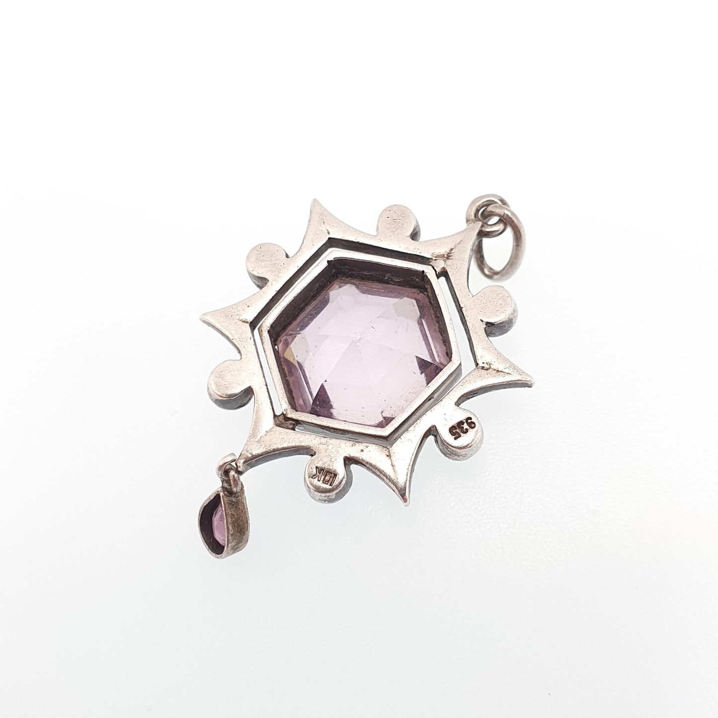 Antique Solid Silver Amethyst & Diamond Paste Pendant Necklace Star Cluster Celestial Hexagon Cut Rare Vintage Womens Jewellery Jewelry