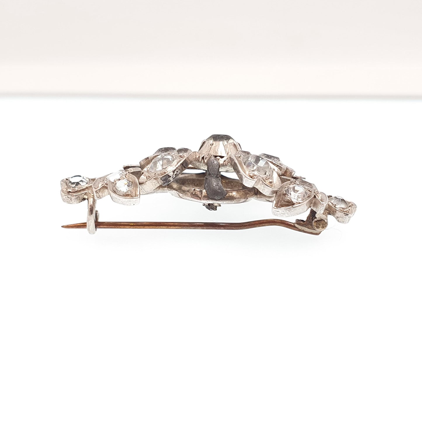 Antique Victorian Solid Silver Diamond Paste Brooch Pin Scroll Art Nouveau Ornate Sparkly Vintage Jewelry Jewellery