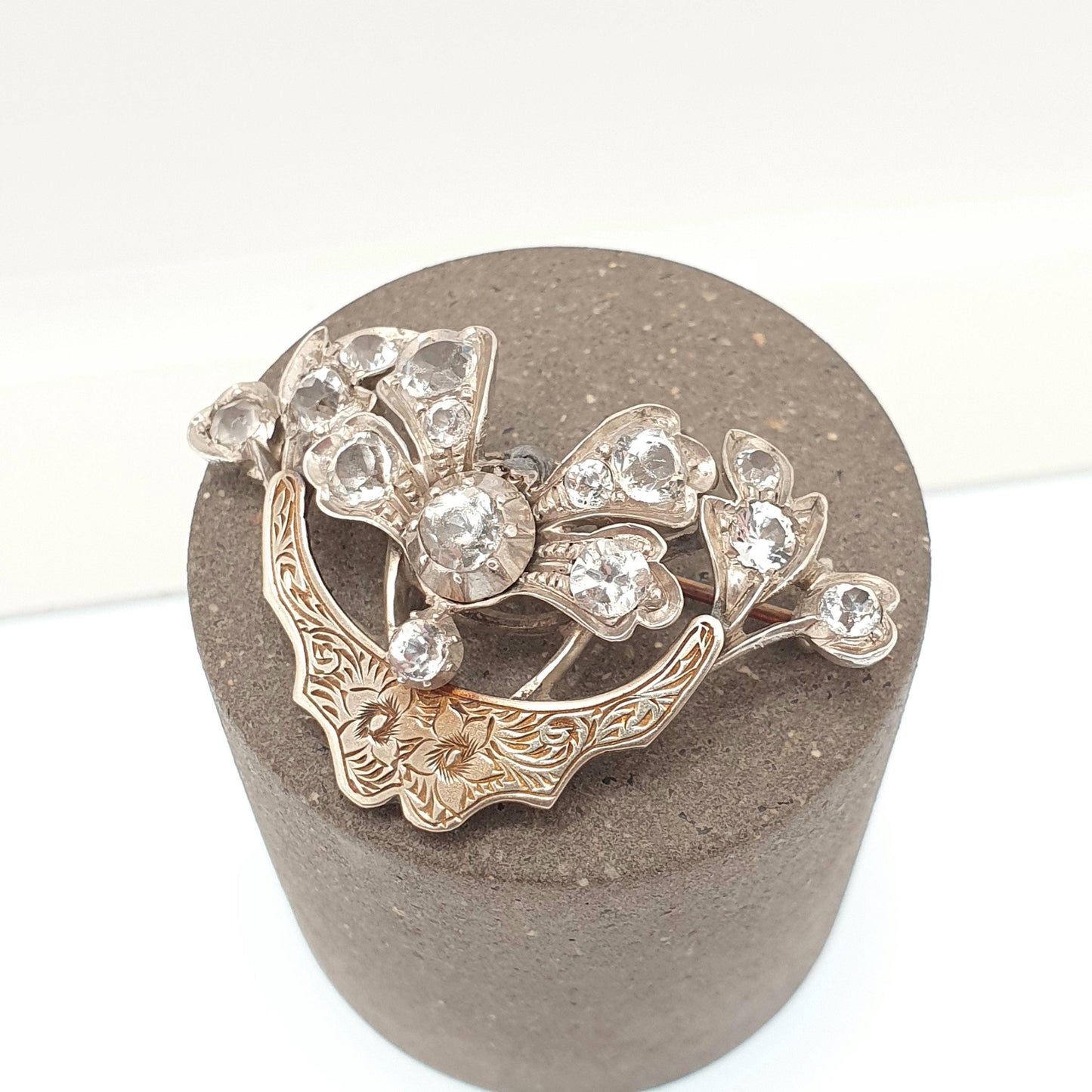 Antique Victorian Solid Silver Diamond Paste Brooch Pin Scroll Art Nouveau Ornate Sparkly Vintage Jewelry Jewellery