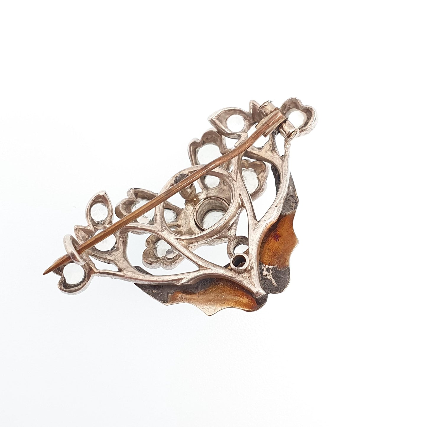 Antique Victorian Solid Silver Diamond Paste Brooch Pin Scroll Art Nouveau Ornate Sparkly Vintage Jewelry Jewellery