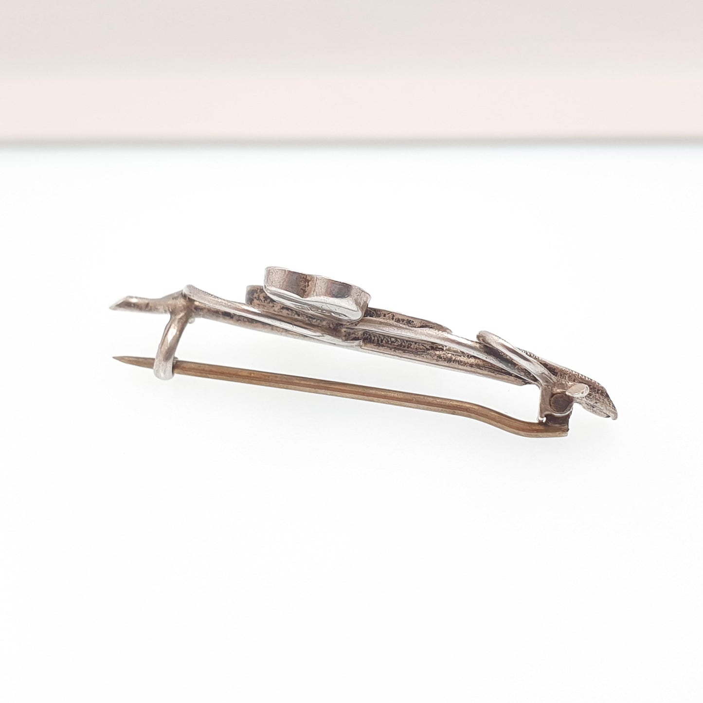 Antique Sterling Silver Clover Brooch Pin Lucky Irish Three Leaf Green Shamrock Celtic Vintage Jewelry Jewellery