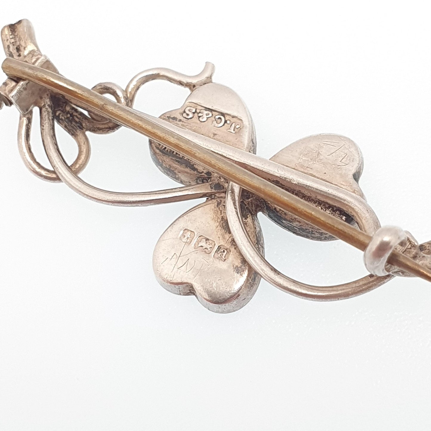 Antique Sterling Silver Clover Brooch Pin Lucky Irish Three Leaf Green Shamrock Celtic Vintage Jewelry Jewellery